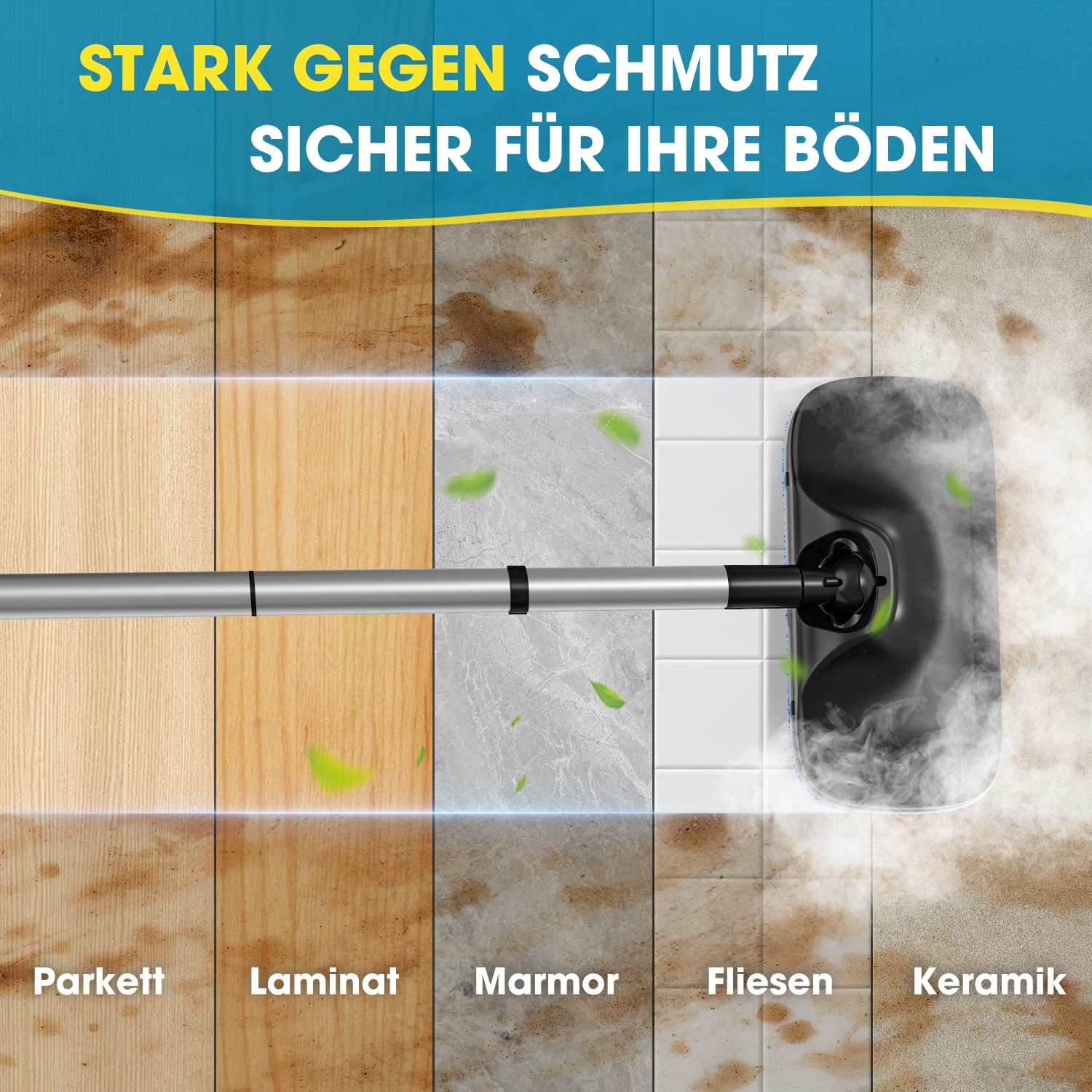 PEXCHO Dampfreiniger, Dampfmopp & Dampfwischer, 1250W Handdampfreiniger 3 Bar, 25s Aufheizzeit 266℉/130°C, 0,85kg für Böden, Fliesen, Teppich, Auto & Bad, Zubehör für Dampfbügelstationen