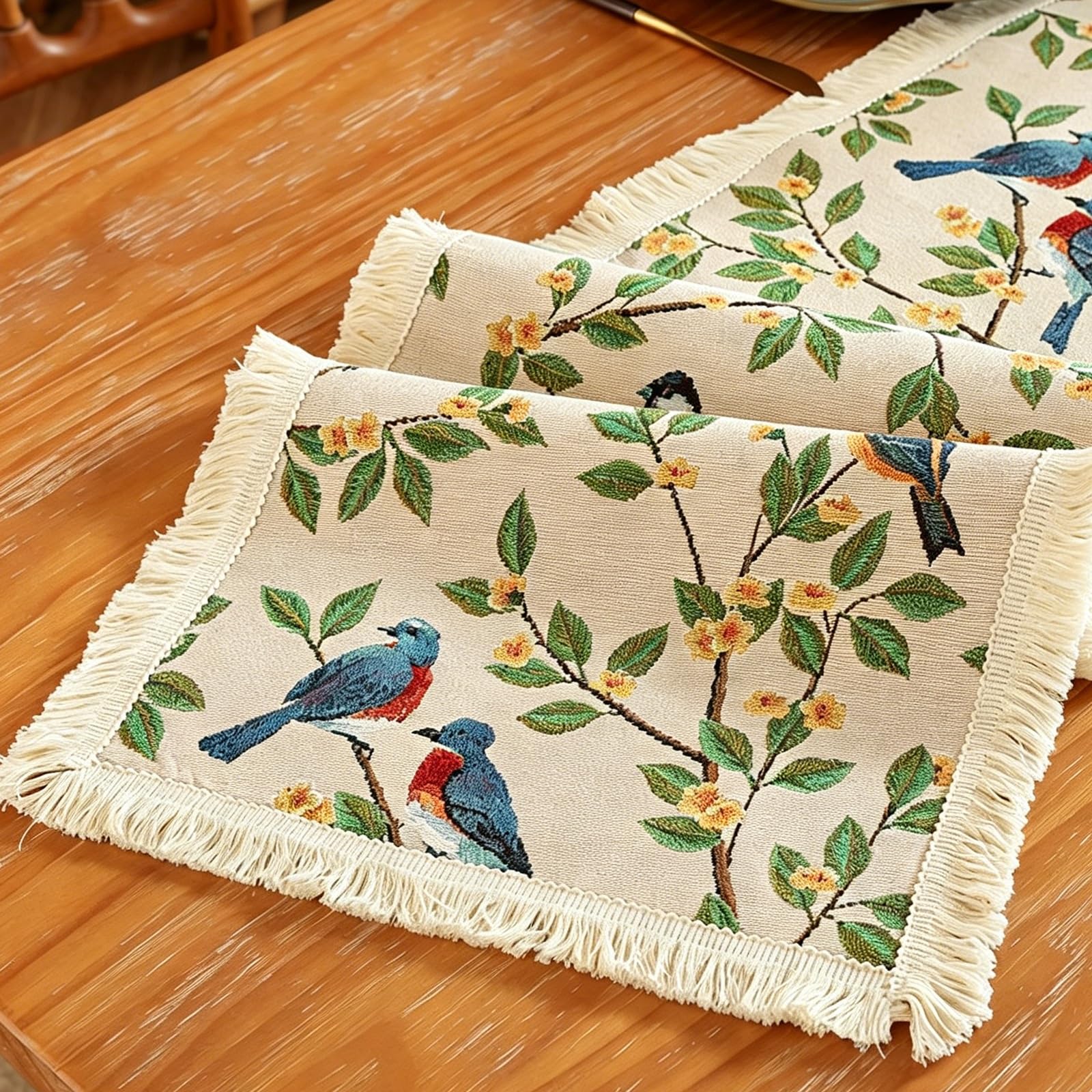 Floral-patterned Table Runner,Woven Tablecloth with Tassels,Farmhouse-style Decor Suitable for Dining Rooms, Sideboards, Kitchens, and Parties.(White,L300cm/118.1in)