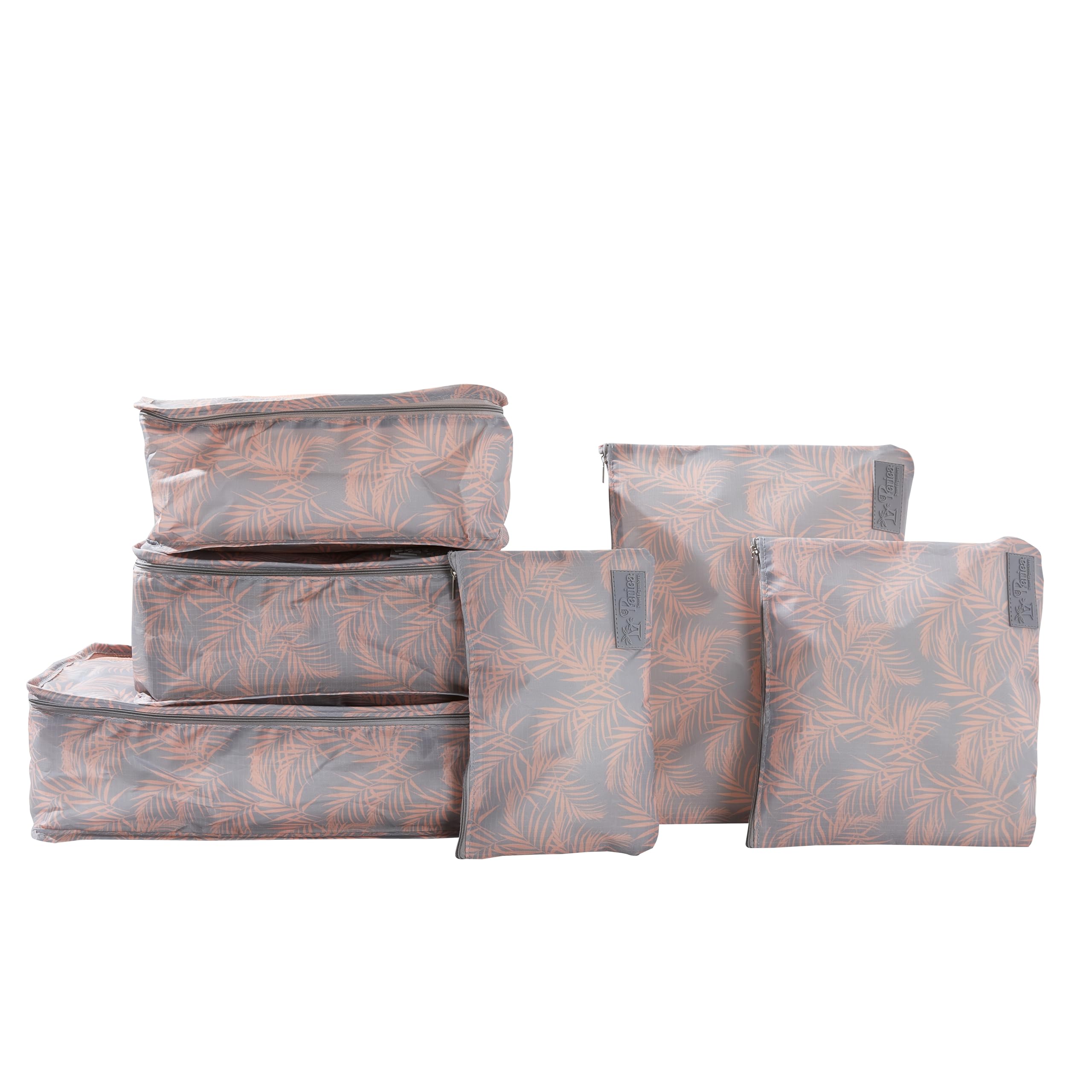 Periea Peach Fern Lucy Packing Cubes For Suitcases & Carry On Hand Luggage – Set Of 6 Travel Packing Organisers – 6 Colours (Peach Fern)