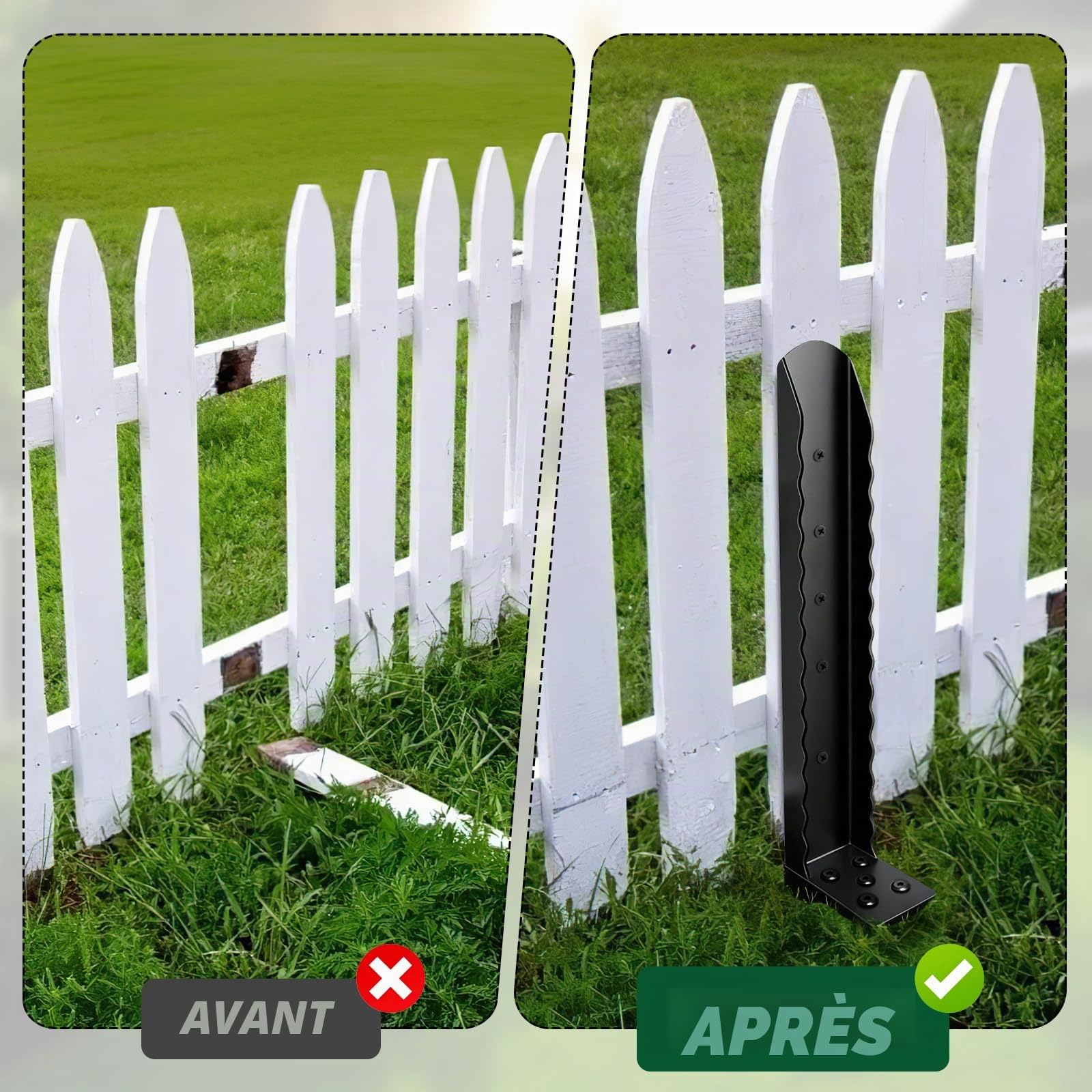 1 PCS Kit de Réparation de Poteaux de Clôture épais, Support de Poteau en Acier Robuste pour poteaux de Clôture en Bois inclinés ou cassés 80 * 40 cm - Noir