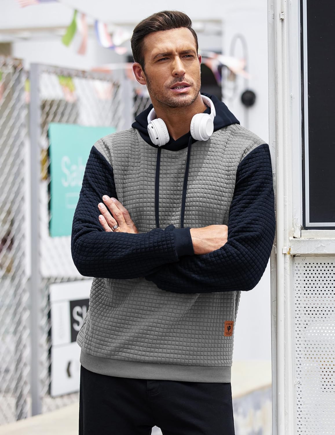 COOFANDY Mens Hooded Sweatshirt Casual Long Sleeve Drawstring Waffle Knit Pullover Hoodies - Image 2