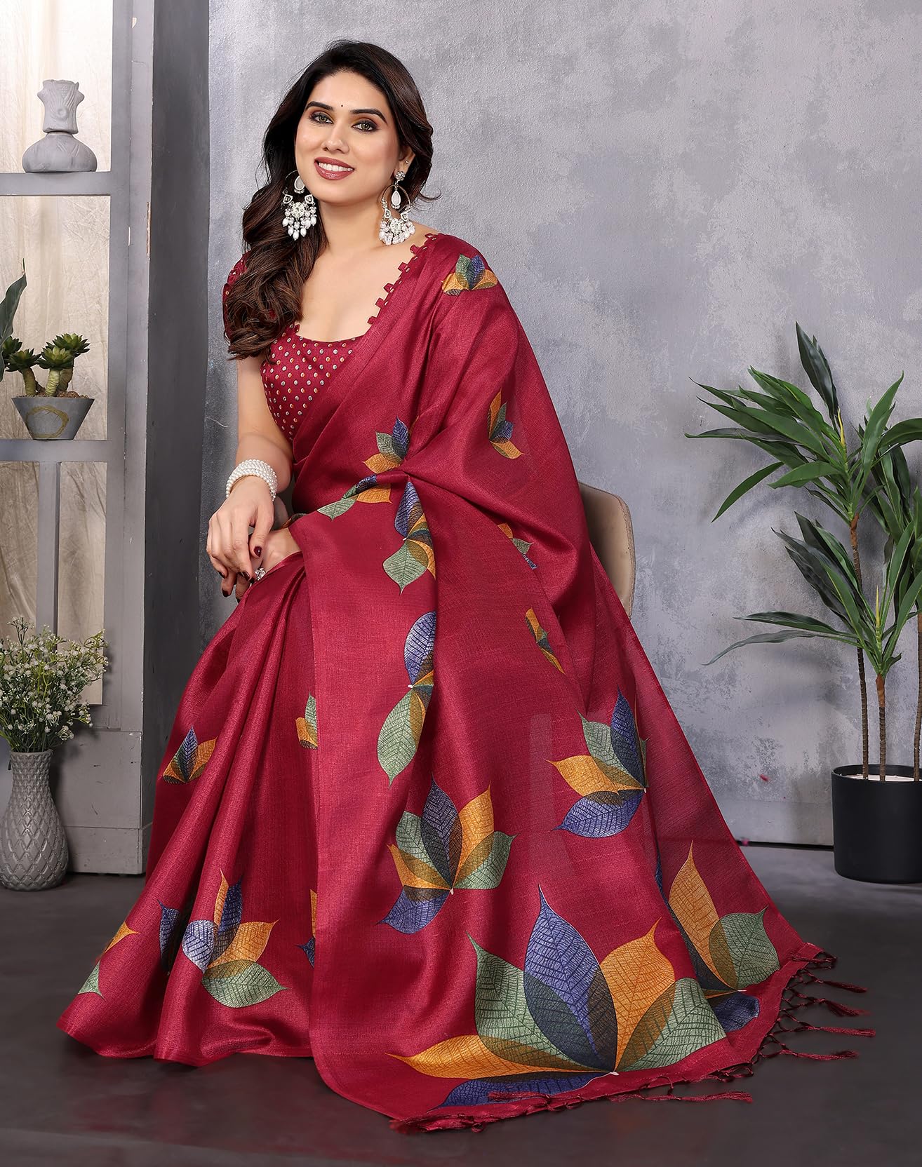 Yashika Women's Printed Art Silk Women Saree Kanjivaram Saree with Blouse Material |saree for Women | Saree | New Sari | Latest Saree (AZ-YS-P1-DENISHA MAROON JHALAR) - Image 6 thumbnail