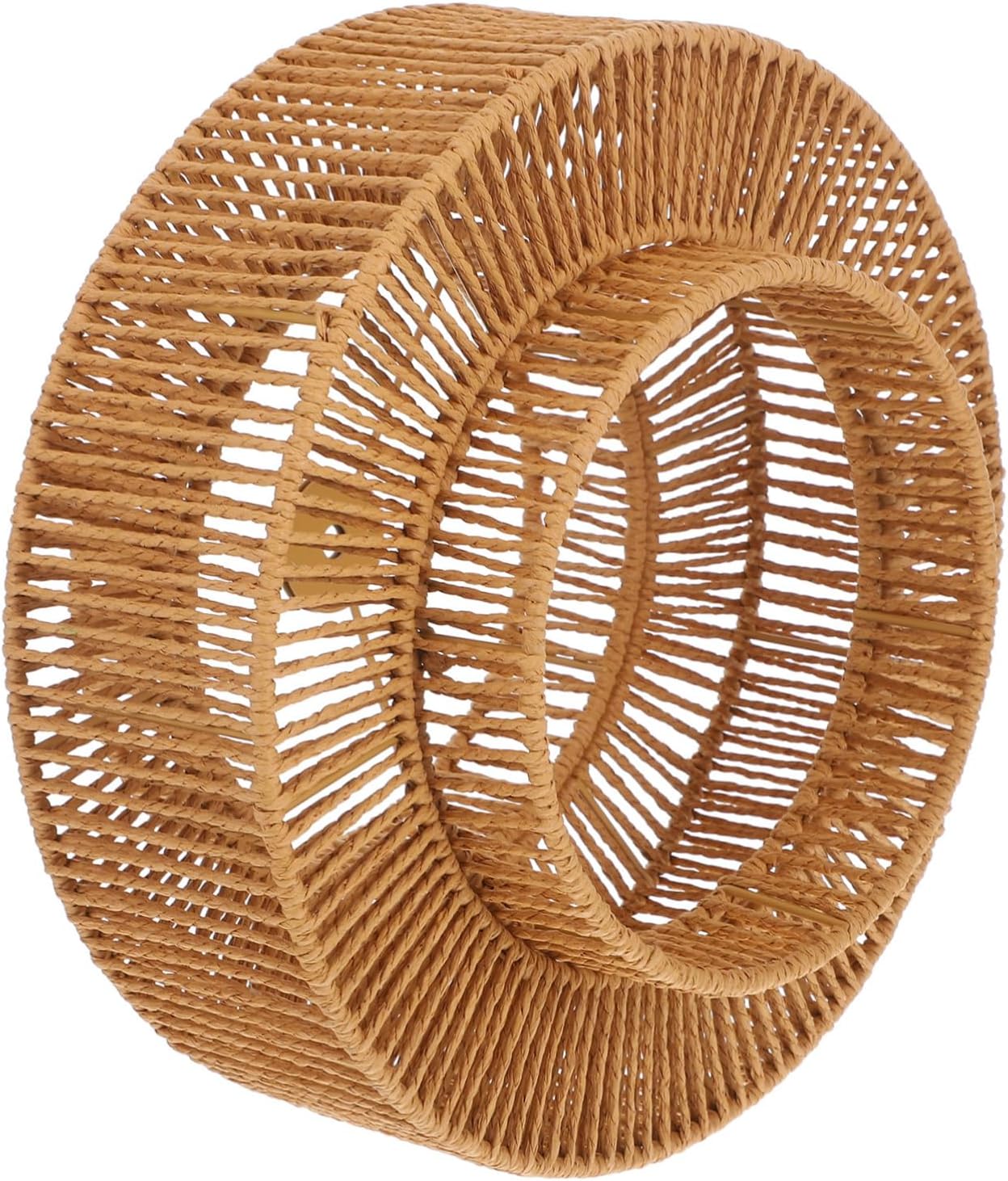 Rattan Lamp Shade Handwoven Minimalist Woven Light Fixture for Home Restaurant Soft Light Diffusion Easy Install Boho Style Tea Color