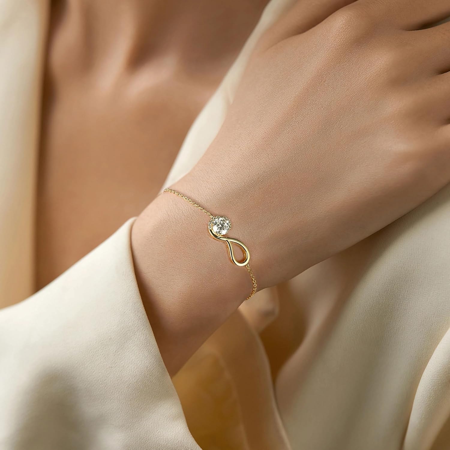 1ct Moissanite Infinity Bracelet, D Color VVS1 925 Sterling Silver Link Bracelet, Adjustable Chain for Women Wife Mom Birthday Jewelry Gifts - Image 6