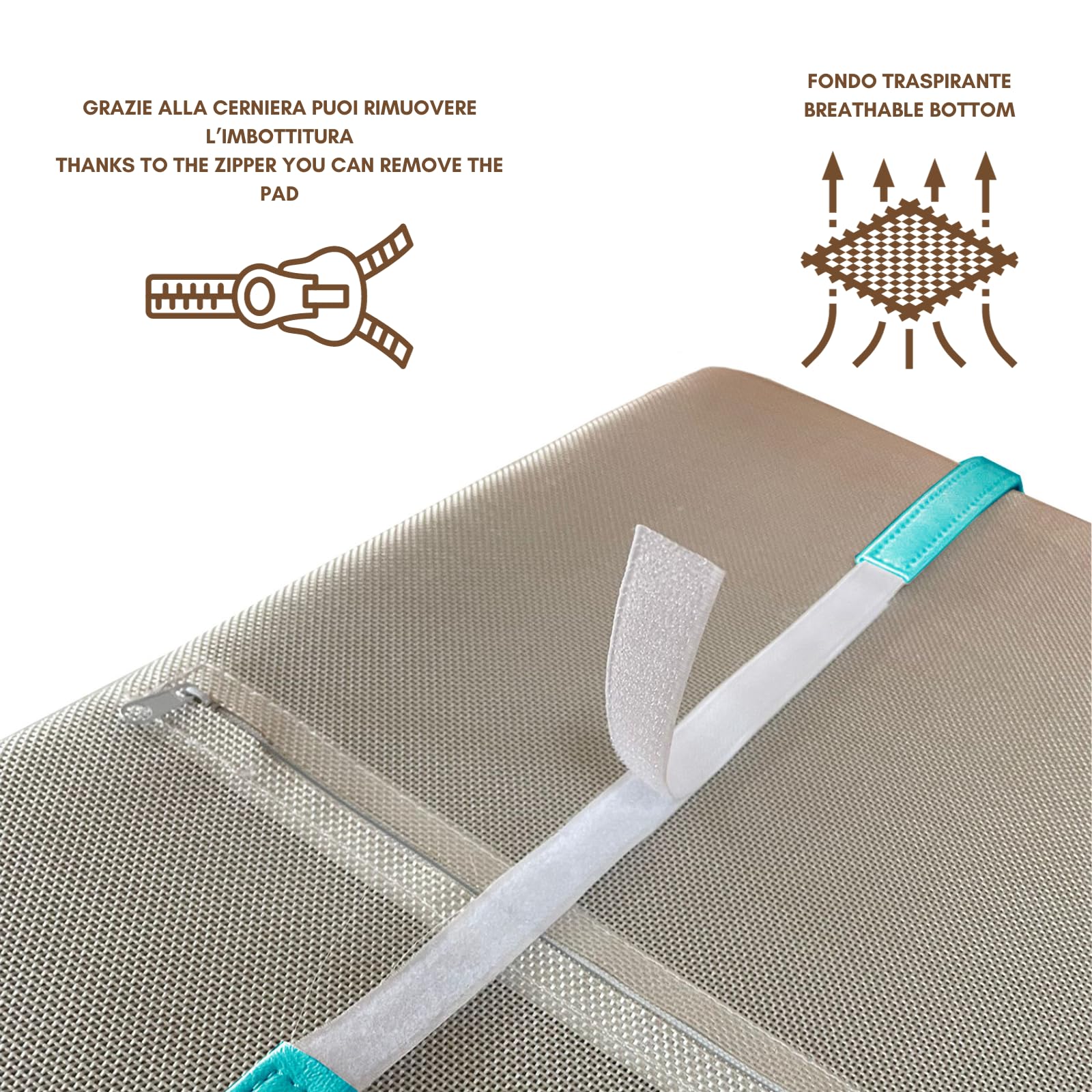 Cojín Para Tumbona Plegable De Skai Náutico, Impermeable Y UV, Relleno De Espuma De 25 Kg/m³, Fabricado En Italia, Color Azul