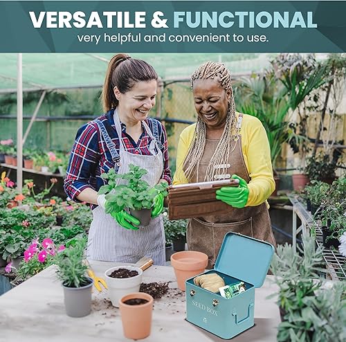 Miniatura 4 de MTUFF Organizador de caja de almacenamiento de semillas de acero en azul claro. Contenedor de paquete de semillas con tapa adjunta asegurado con 2