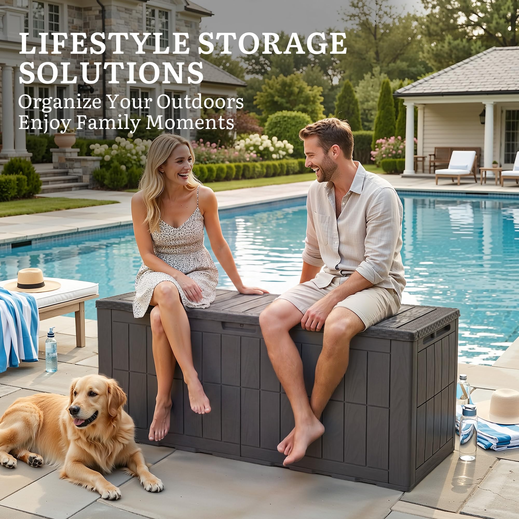 YITAHOME Caja de 450 l resistente al agua, gran caja de jardín con cerradura y muelle de gas, caja de cojín con función de asiento hasta 200 kg, resistente a la intemperie, resistente a los rayos UV y