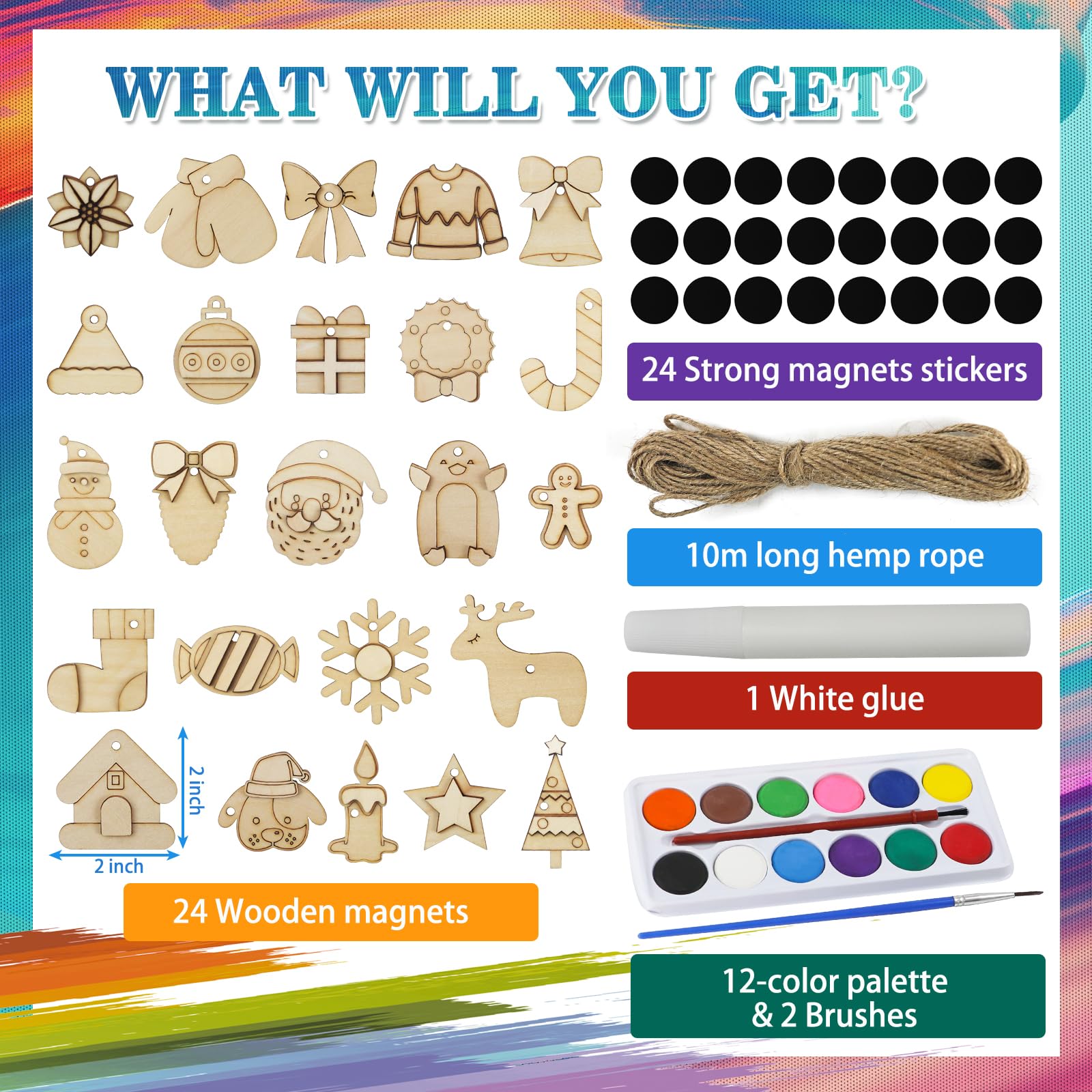 Craft Advent Calendar 2025-24 Days Christmas Countdown Calendar Wooden Art Crafts Painting Kit - DIY Wooden Magnets Christmas Ornament Kit - Christma‘s Party Favor Gifts for Kids Adults