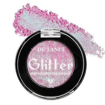 Pink Green Glitter Eyeshadow, High Pigment Sparkle Duo Chrome Eyeshadow with Intense Color Shifting Pink to Green,Smooth Long Last Mineral Chameleon Multichrome Eye Shadow for Eye Glitters/Highlighter