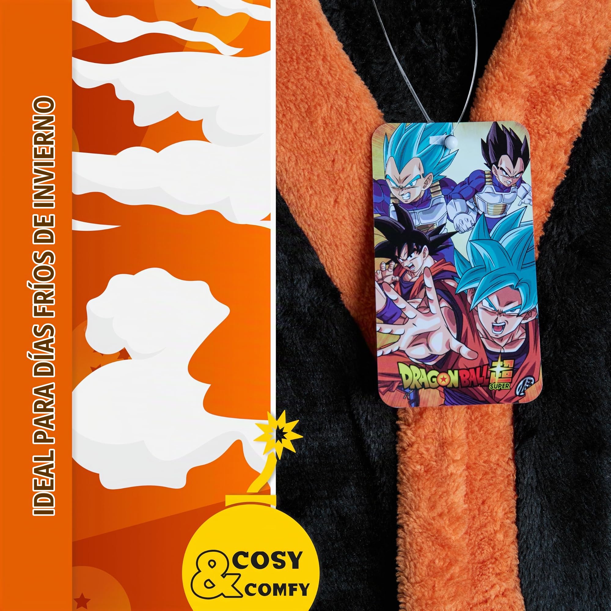 Dragon Ball Z Bata Invierno Hombre con Bolsillos y Cinturón, Bata de Estar por Casa