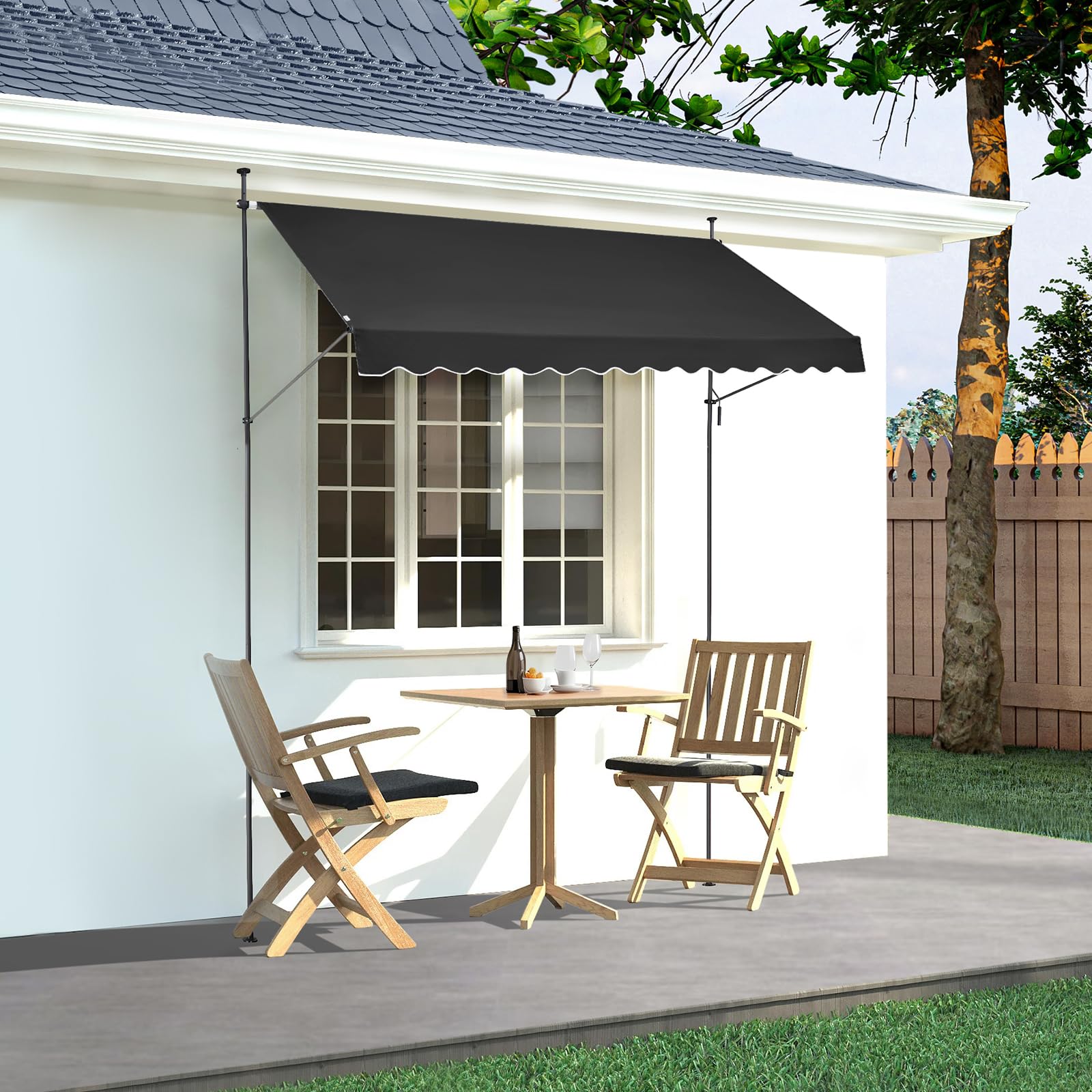 VEVOR Auvent de terrasse rétractable 350 x 120 cm, Store banne Manuel avec manivelle, Hauteur réglable 218-310 cm, abri Pare-Soleil extérieure de Balcon résistant aux UV, pour Patio/Balcon/Cour, Noir