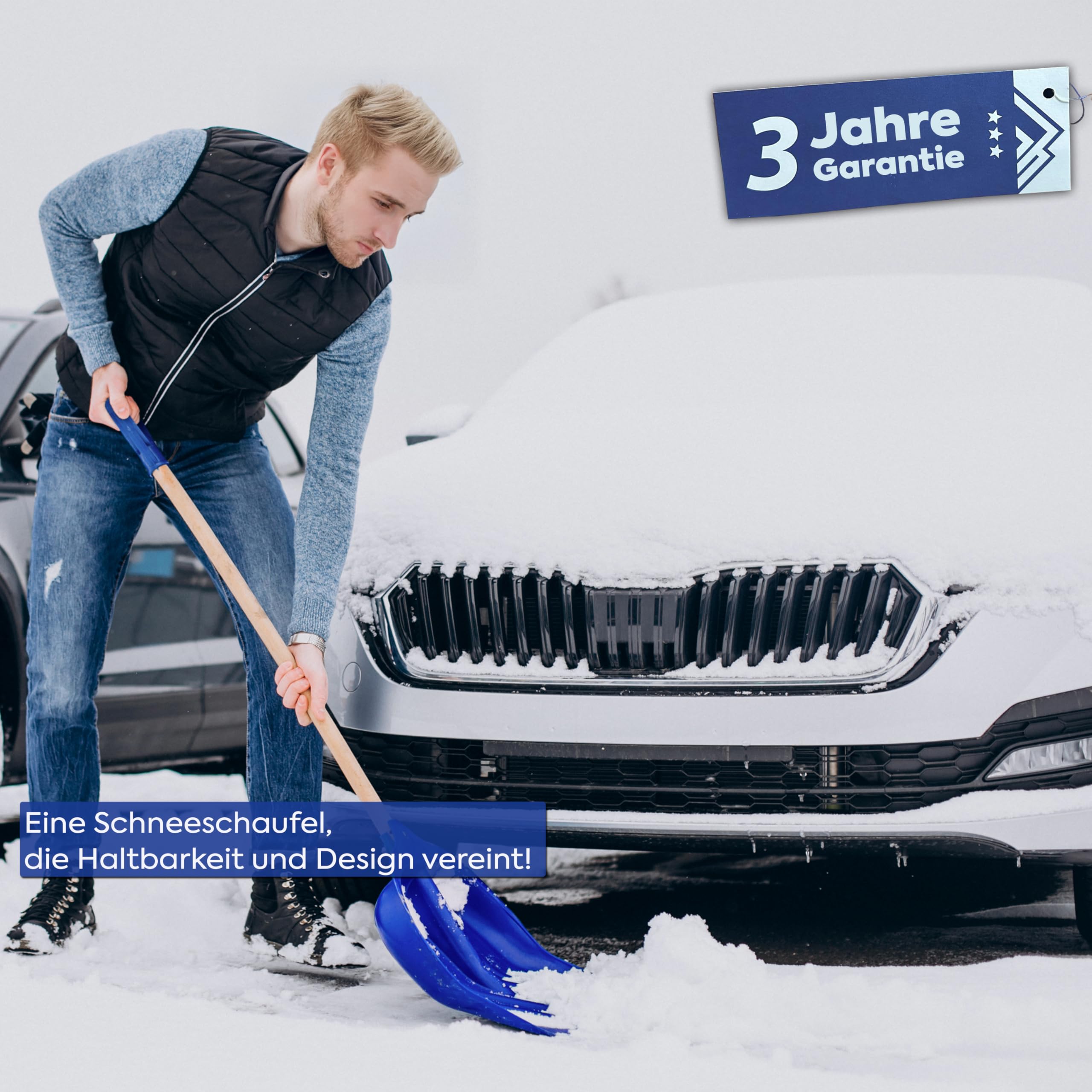 Schneeschaufel 140 cm mit Aluminium-Blatt – 49 cm breit, robuste Schneeschippe für Winterdienst, leicht & ergonomischer Schneeschieber