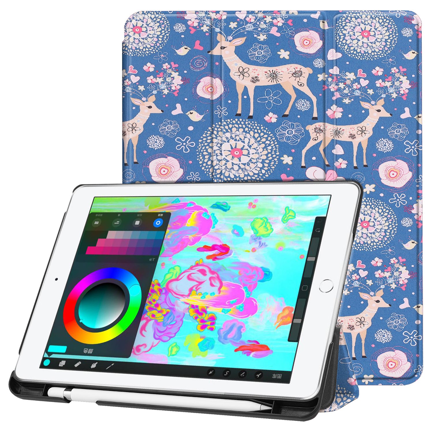 iPad 9.7 Inch 2018/2017 Case with Pencil Holder，Gylint Slim