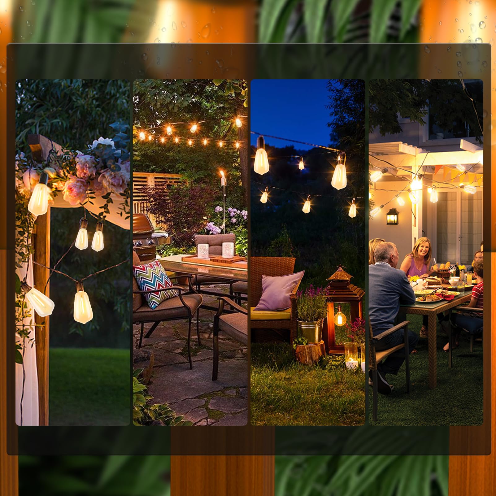 Lightdot 48FT LED Solar Outdoor String Lights, LED Bistro String Lights with Shatterproof ST38 Vintage Bulbs, 2200K Dimmable, Waterproof Hanging Lights for Bistro Garden Porch Deck Backyard Balcony