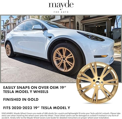 Miniatura 3 de Mayde Tapacubos de 19 pulgadas para Tesla Model Y 2020-2022, fundas de repuesto para ruedas (dorado)