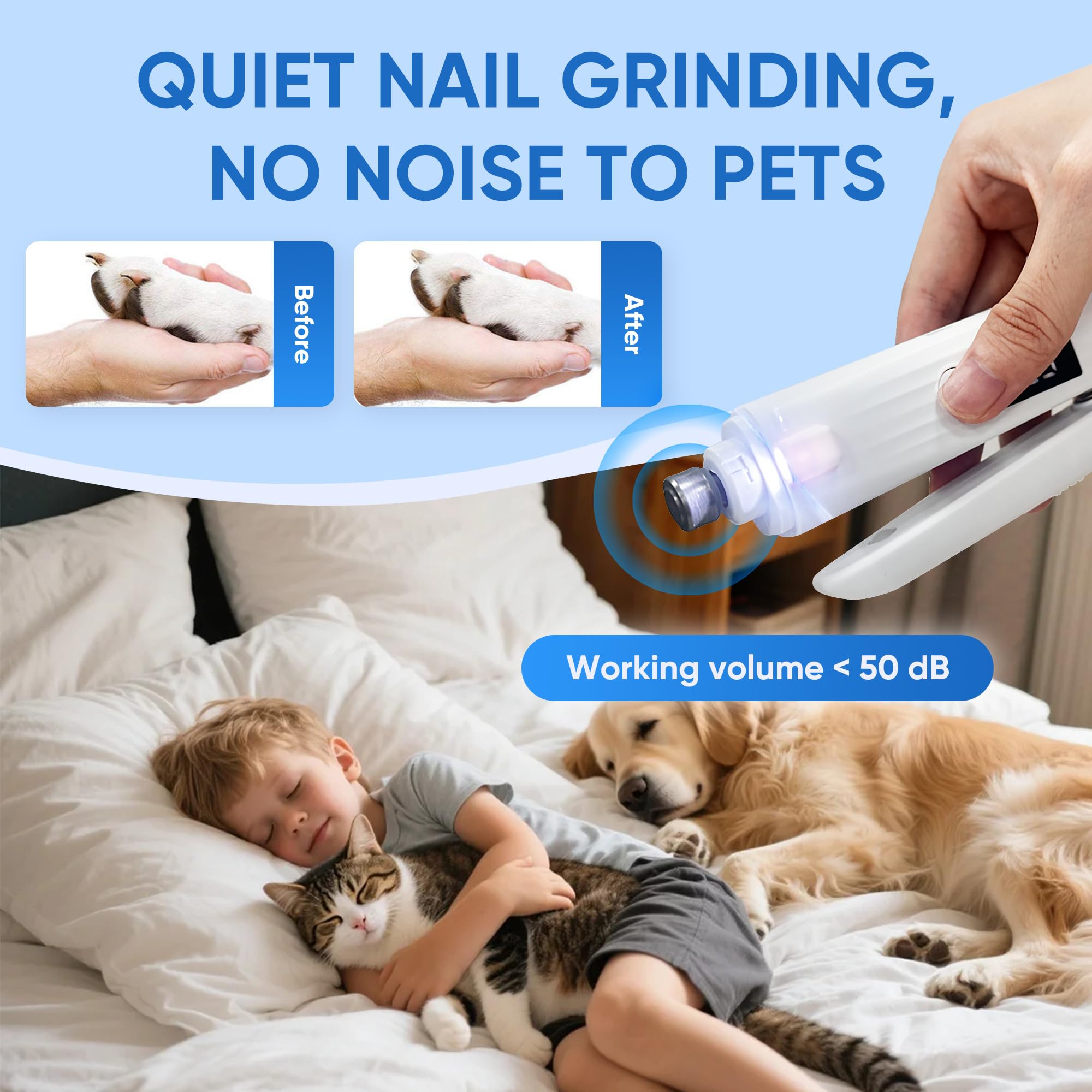 PETCHO Cortaúñas 2 en 1 para perros, amoladora eléctrica de uñas para perros grandes, medianos y pequeños, 2 luces LED, cortaúñas para gatos con pantalla de batería