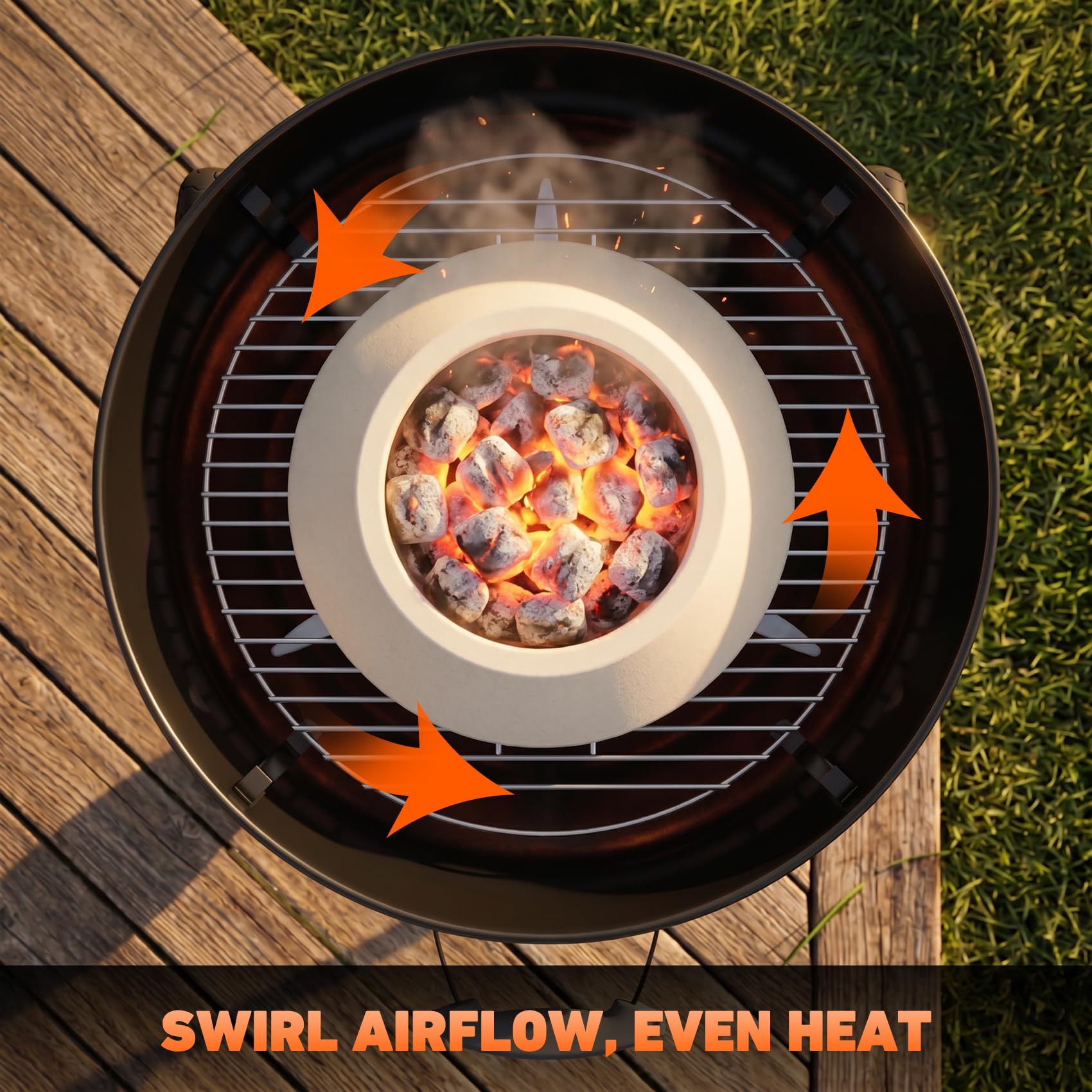 onlyfire Whirlpool - Supporto per carbonella in ceramica per bollitore | Effetto fumo stabile, risparmio di carburante, perfetto per cucinare barbecue a bassa e lenta