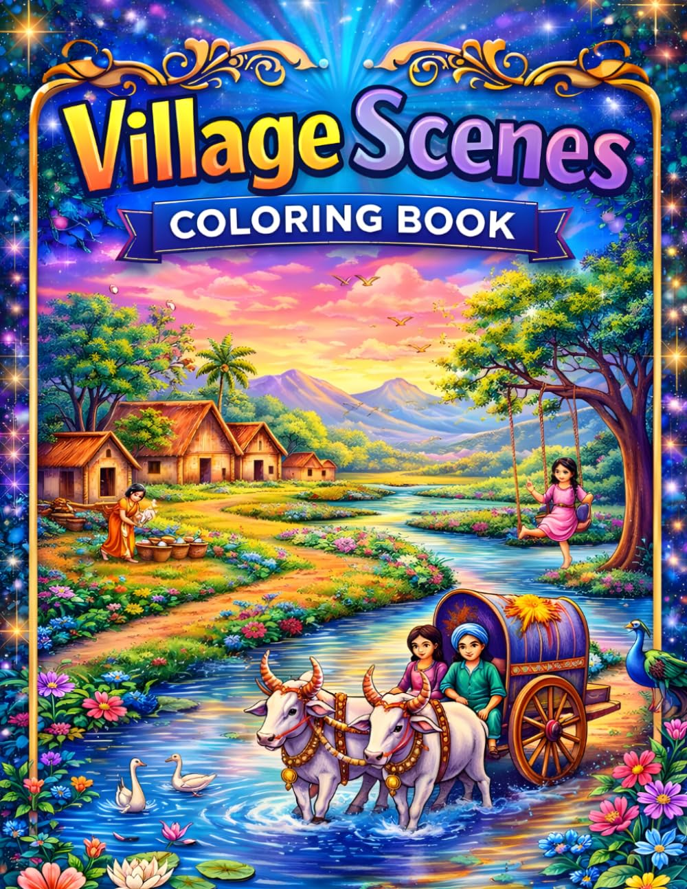 Village Scenes Coloring Book: Relaxing Countryside & Rural Life Illustrations for Kids, Teens, and Adults | Fun, Stress-Relieving Coloring for All Ages