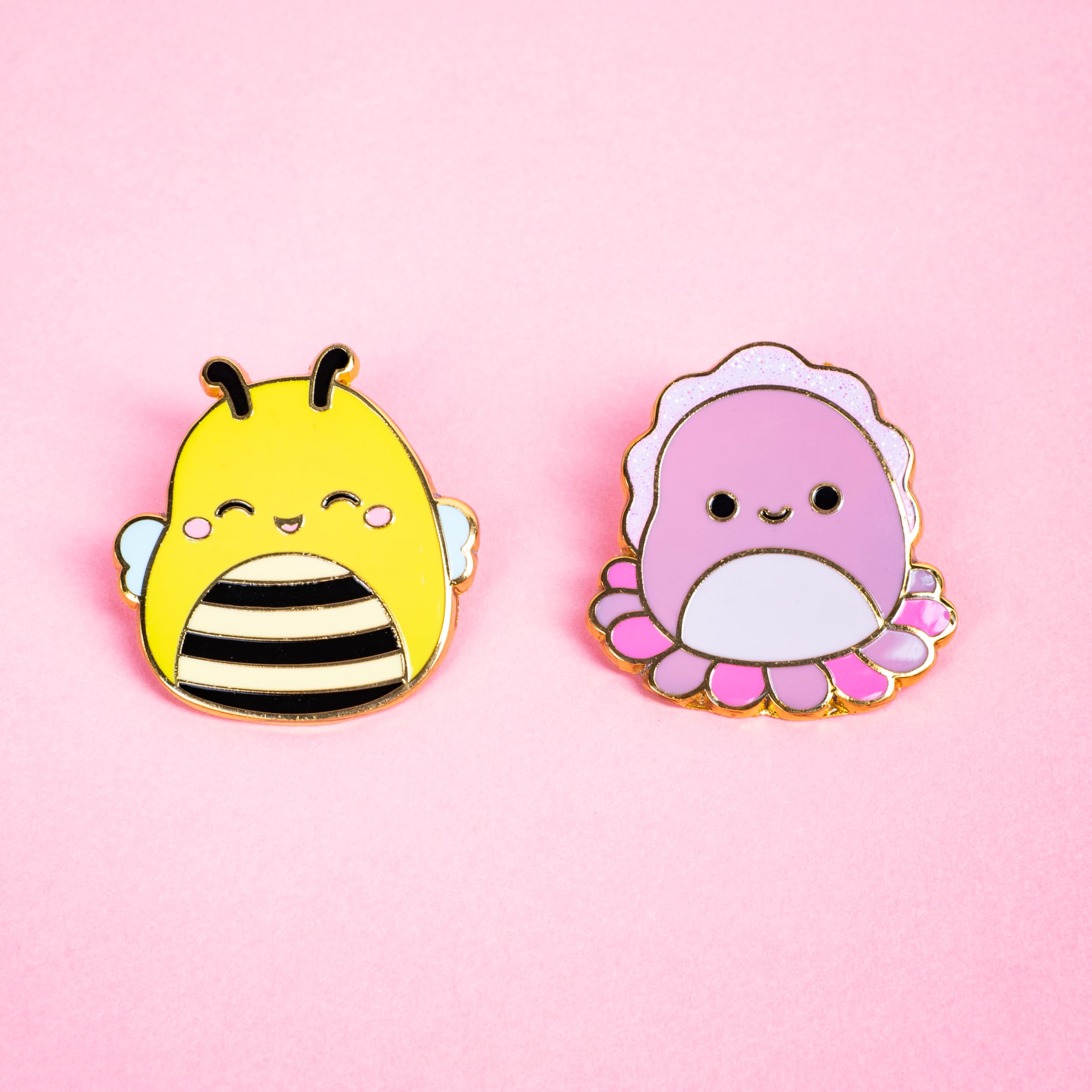 Fizz Creations Squishmallows Sunny & Auggie Metal & Enamel Pin Badges Set of Two Pins. Sunny the Bee and Auggie the Cuttlefish. Officially Licensed - Image 2