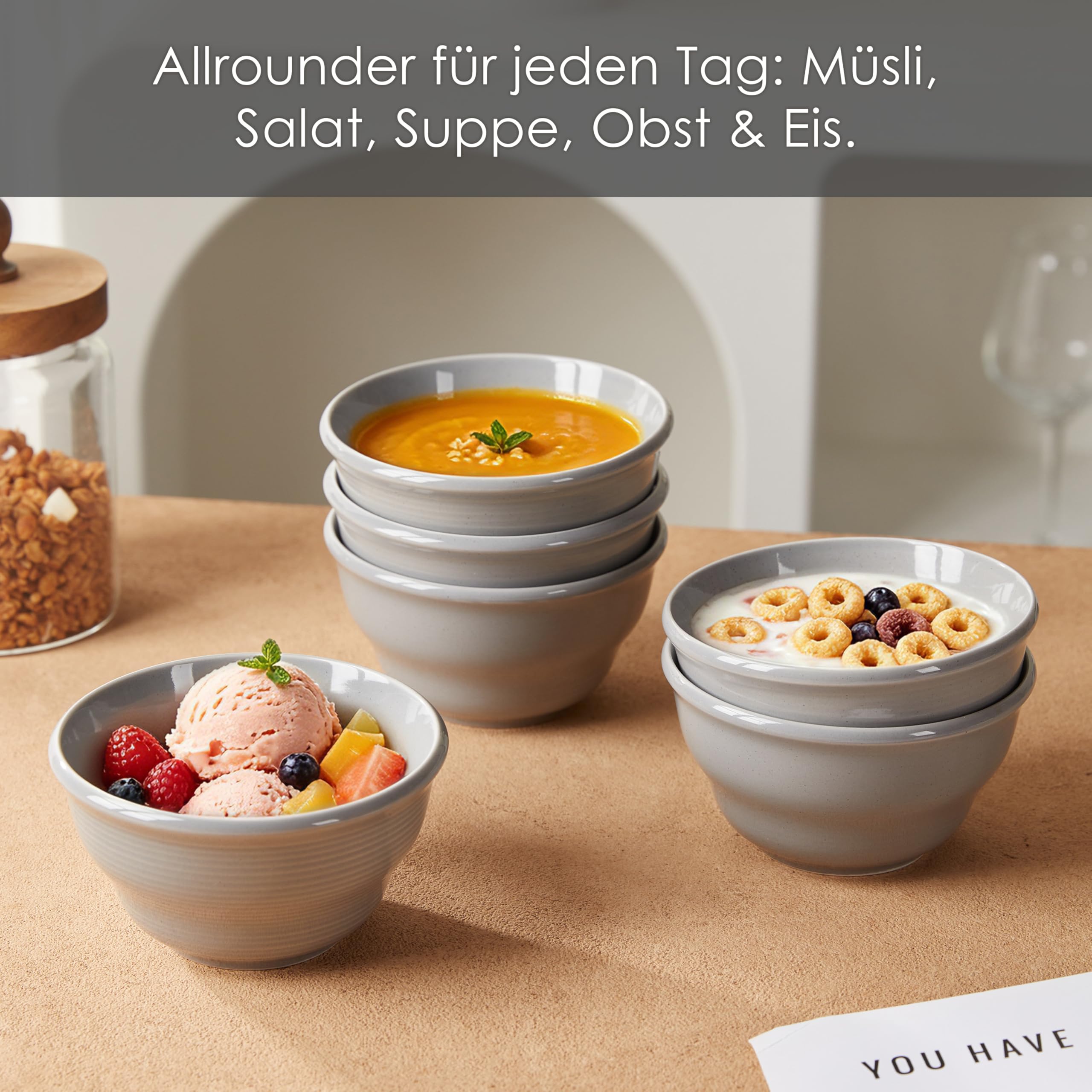Jiwoo Müslischalen Bowl Schüssel 48er Set, 370ml Suppenschalen Dessertschalen für Nudeln, Salat, Obst, EIS, Keramik Bowl Schüssel mikrowellen spülmaschinengeeignet