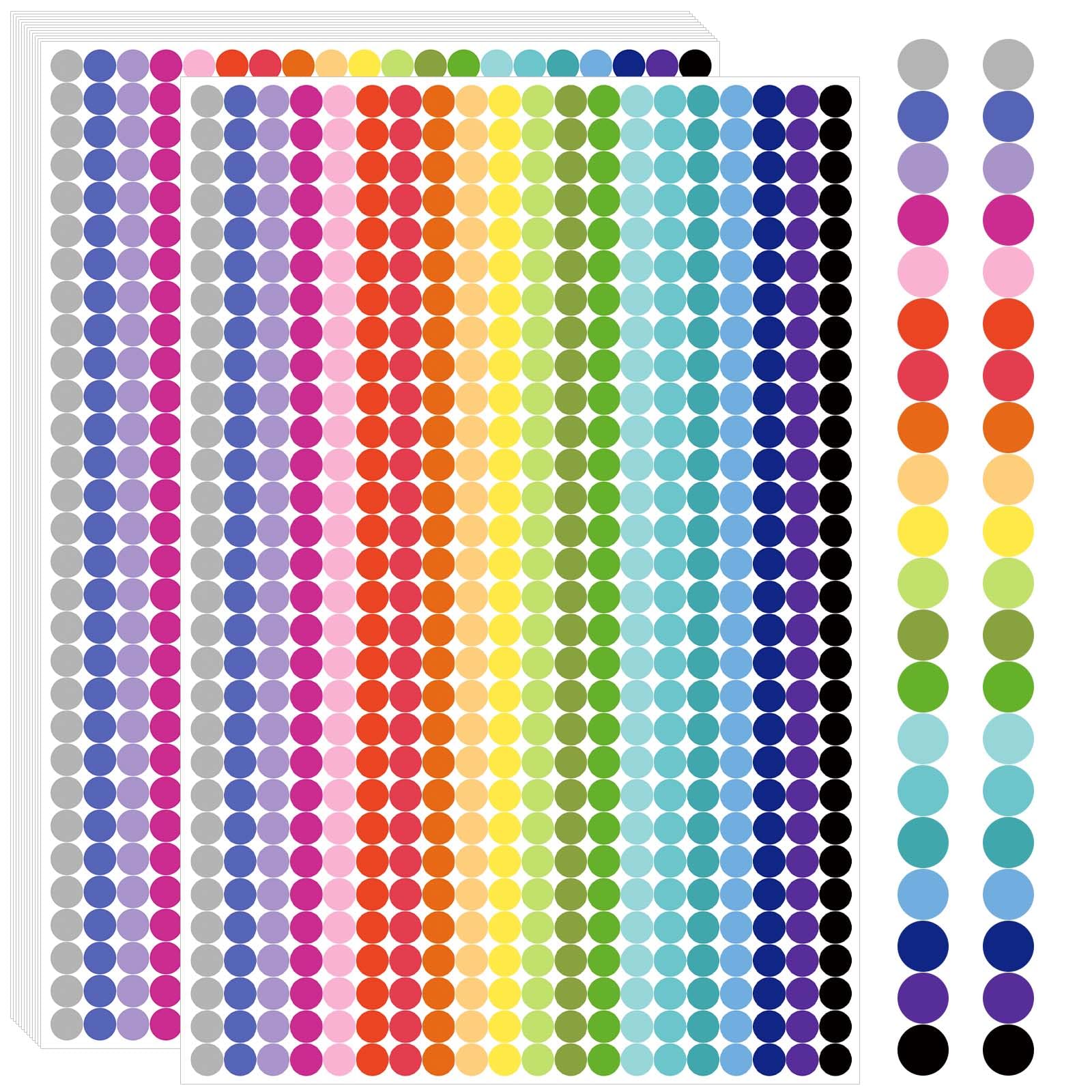 6mm (1/4 Inch) Coloured Round Dot Stickers, 20 Vibrant Colours, 12000 Pcs - Self Adhesive, Writable Labels for Colour Coding, Office File Organising, Home Storage, School Classroom & Craft Projects