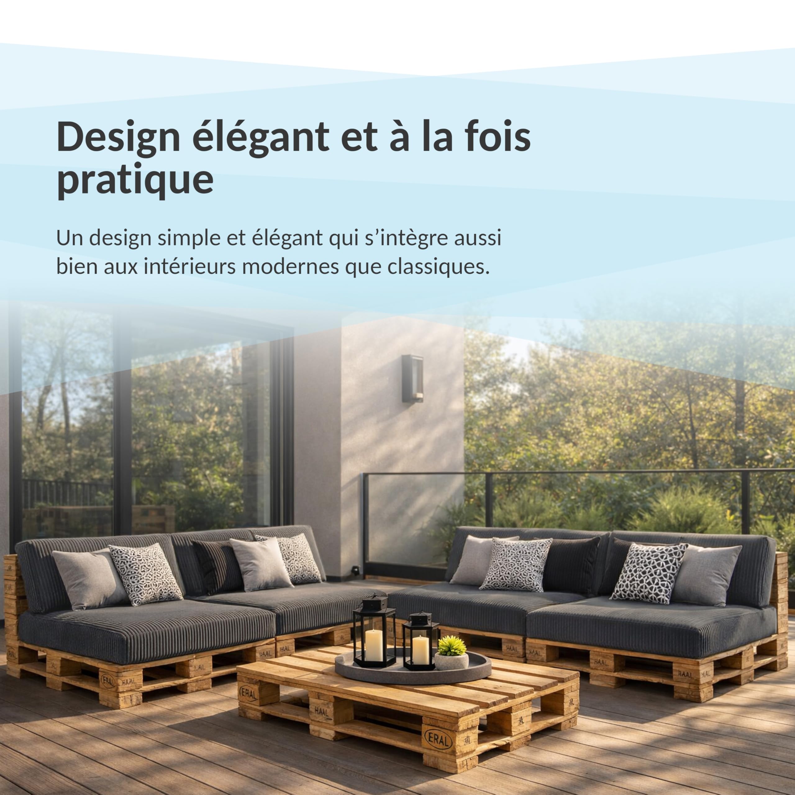 POKAR Set de 2 Coussins pour Palette 1x Assise 120x80 + 1x Dossier 120x40 | Coussins pour Canapé de Jardin en Velours Côtelé | Housses Amovibles | Made in EU | Certifié Oeko-Tex | Ivoire