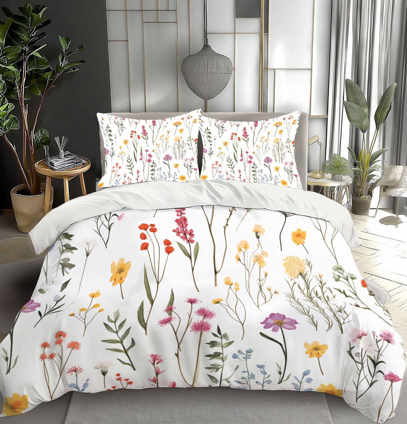 Parure de couette fleurs sauvages 240x260 cm, linge de lit vintage de qualité supérieure