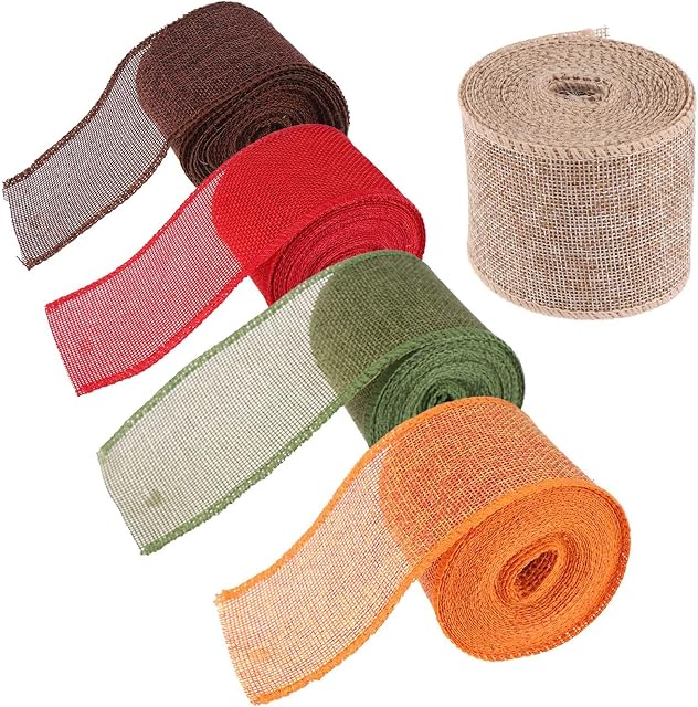 5 Rolls Burlap Ribbon Rolls, BetterJonny 6mm Wide Fall Ribbon Hessian Ribbon Craft Ribbon Band for DIY Handmade Crafts Gift
