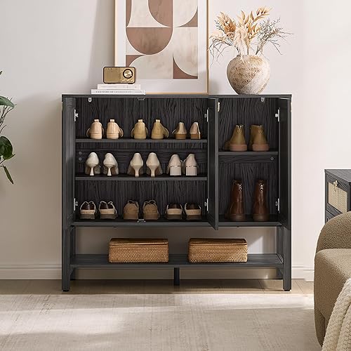 Miniatura 4 de SICOTAS Gabinete de zapatos de granja con almacenamiento, organizador grande de zapatos de ratán con estantes ajustables y 3 puertas, armario