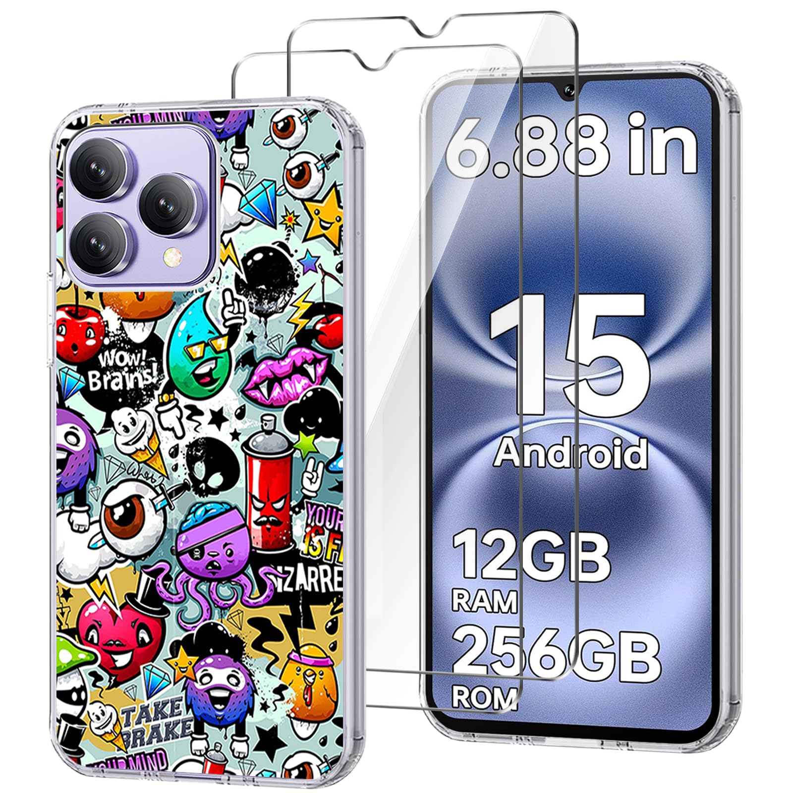 HuiYouMY Handyhülle Kompatibel mit Cubot A40 Hülle Durchsichtig mit 2 Stück Panzeglas Schutzfolie, Weich Transparent Schutzhülle, Starker Schutz Silikon Case TPU Cover (6.88