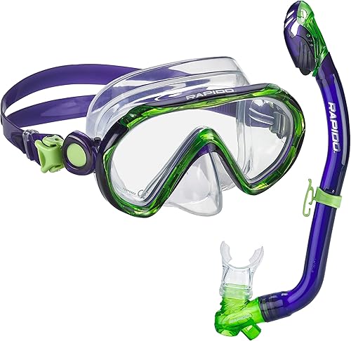 Phantom Aquatics Rapido Boutique Collection Sea Breeze - Juego de esnórquel juvenil Máscara de buceo para niños antivaho Jr y snorkel con bolsa de