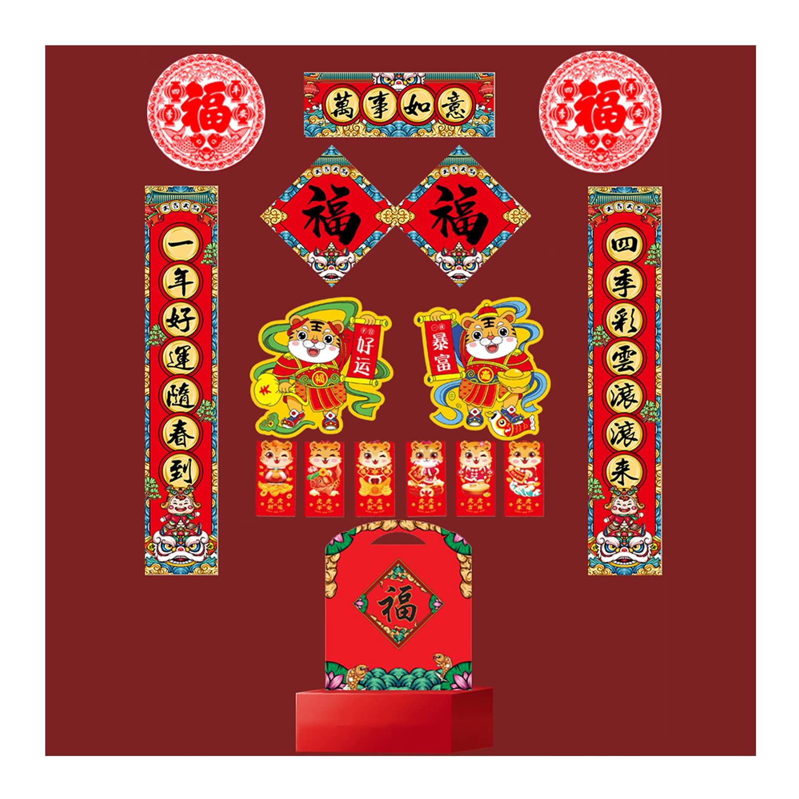 2 Paar Frühlingsfest Türaufkleber - Chinesisches Neujahr Dekoration Mit Flocking