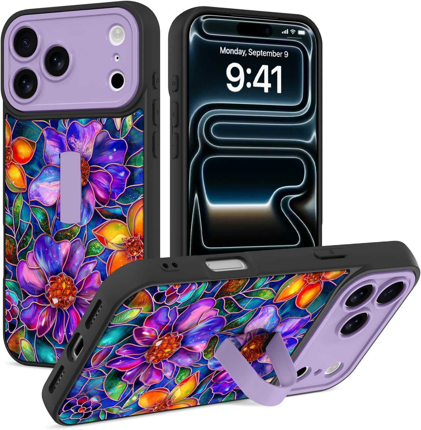 Phone Case Made for fit for iPhone 17 Pro, Strap Stand, Cover for Girls Women -Flower