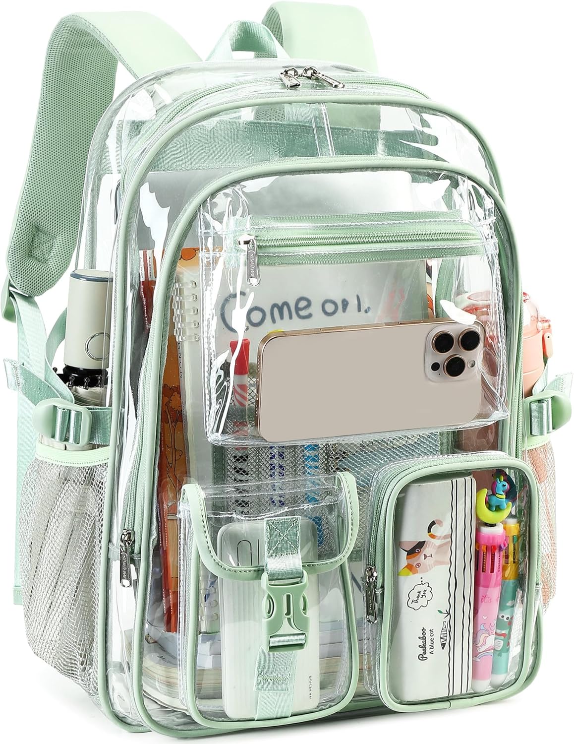 abshoo Large Clear Backpack For Girls Women Heavy Duty Transparent Backpacks Clear School Bookbag (Light Green)