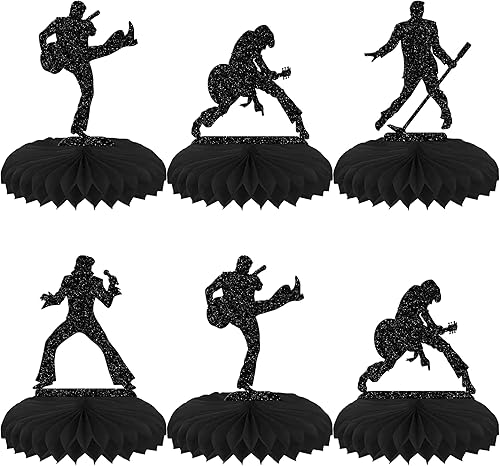 Miniatura 8 de 8 piezas de notas musicales de nido de abeja, centro de mesa negro con purpurina musical para fiestas, centros de mesa de nido de abeja para