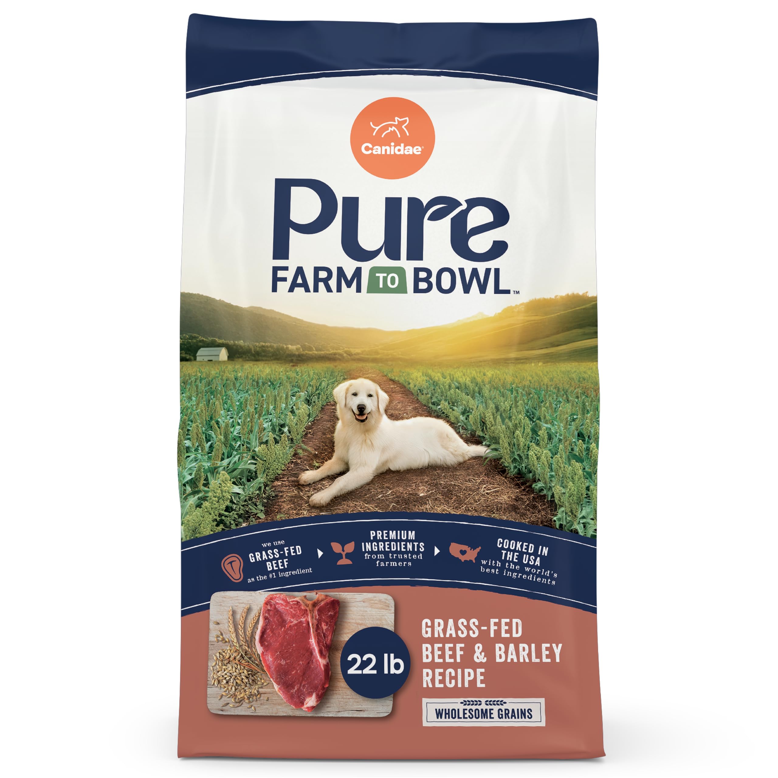 Canidae Pure Farm to Bowl Grass-Fed Beef & Barley Dry Dog Food, Adult, 22lb