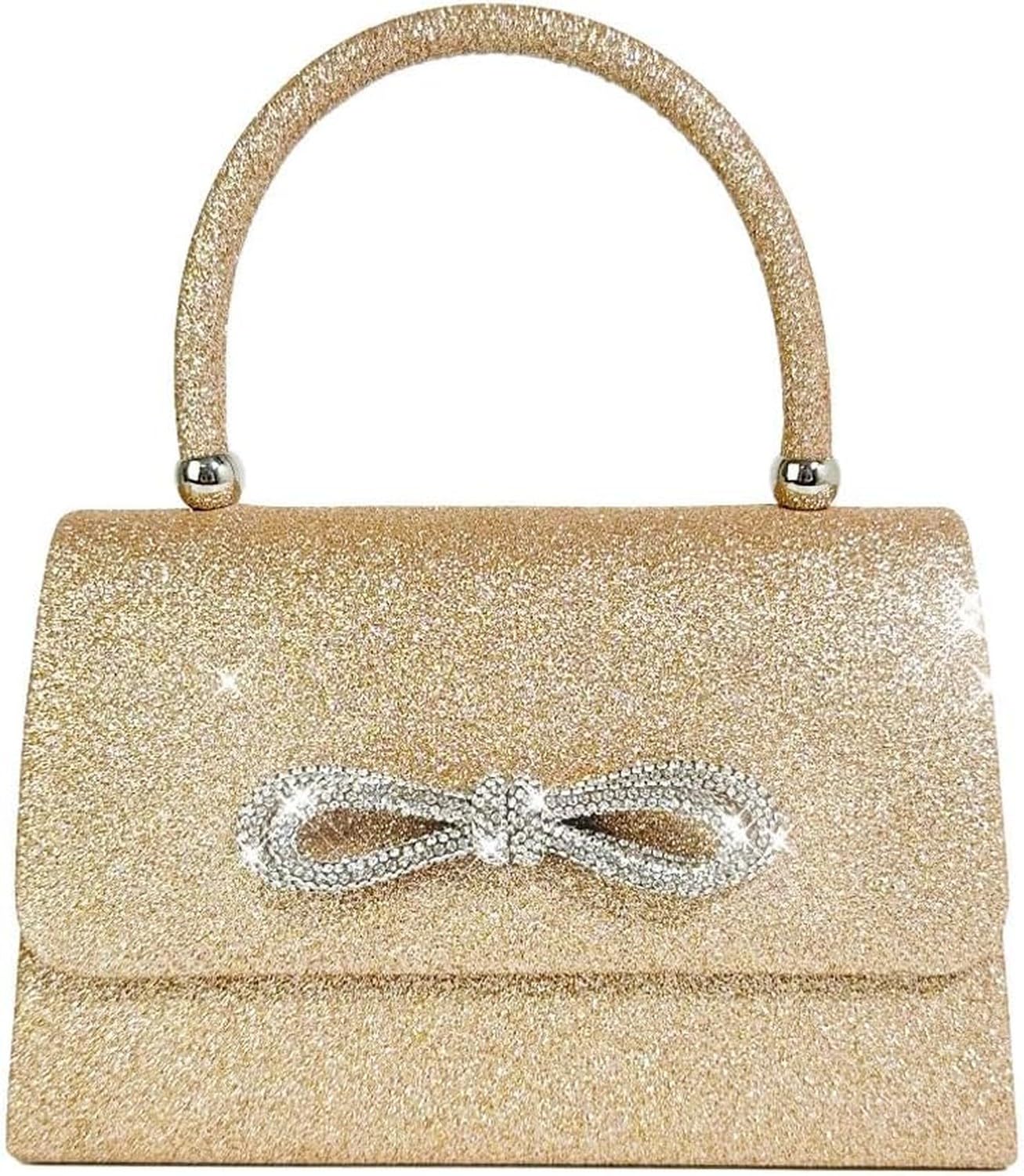 KGAIXN Womens Glitter Rhinestone Bow Clutch Handbag Sparkly Evening Purse Wedding Party Prom Cocktail Bag for, Gold-s
