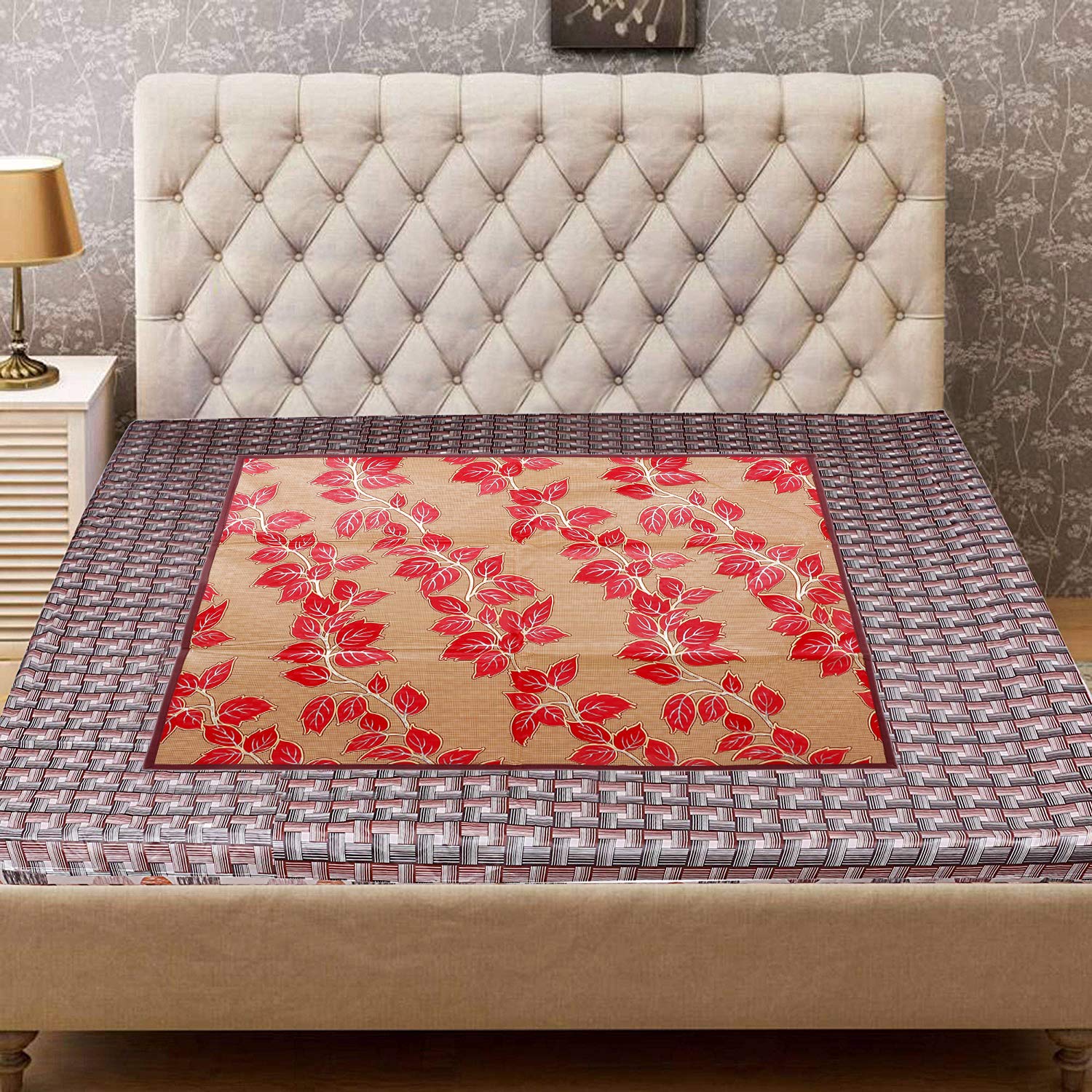 Kuber Industries Leaf Design PVC Reversible Food Mat Mattress Protector Bed Server (Gold & Maroon) CTKTC33204