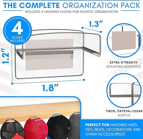 Miniatura 4 de 4 separadores de estantes de acrílico transparente para armarios, estantes verticales, organizador de estante de armario resistente con 4 ganchos y