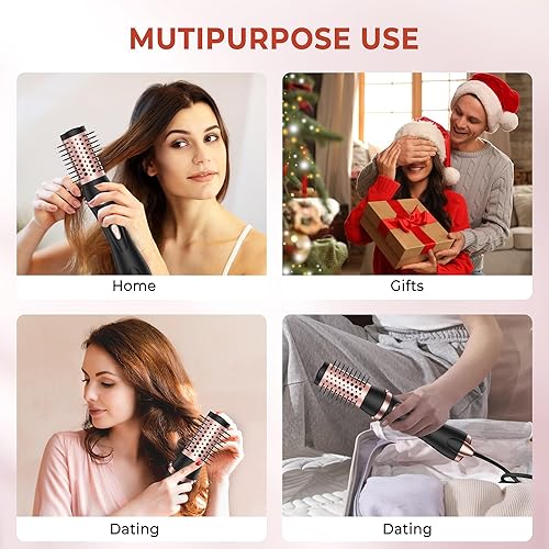 Miniatura 6 de Cepillo de secado de pelo giratorio 2 en 1, juego de cepillos térmicos con rotación automática de 360, secado rápido, ajustes de múltiples