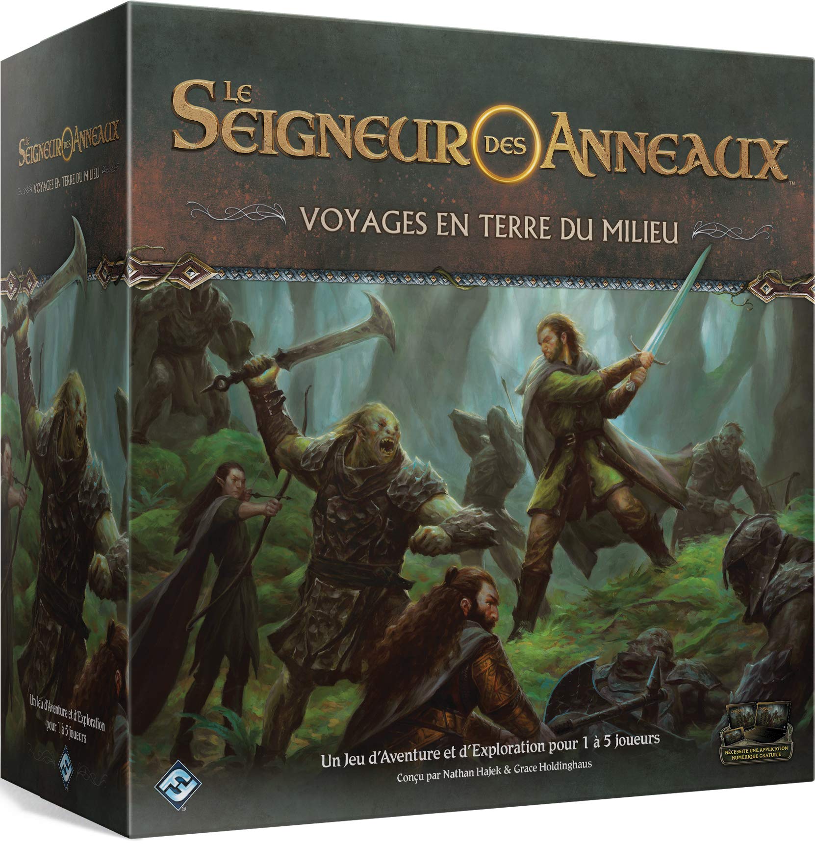 Asmodee - LE SEIGNEUR DES ANNEAUX : Voyages En Terre Du Milieu - Jeu de Société d'Aventure - Pour Adultes et Adolescents dès 14 Ans - Jeu Coopératif - 1 À 5 Joueurs - 60 Min - Version Française -​FFG