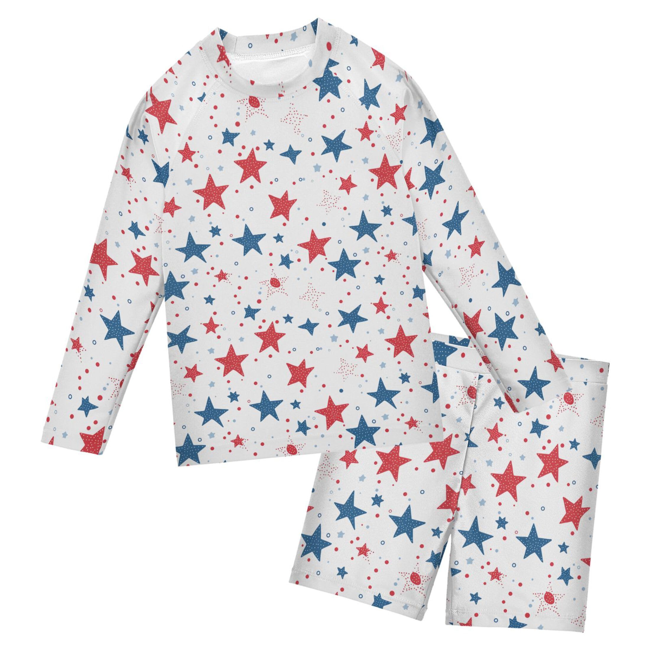 July 4th Independence Day Star Baby Boys' Toddler Long Sleeved Rashguard Swim Bathing Suit Set B0404562