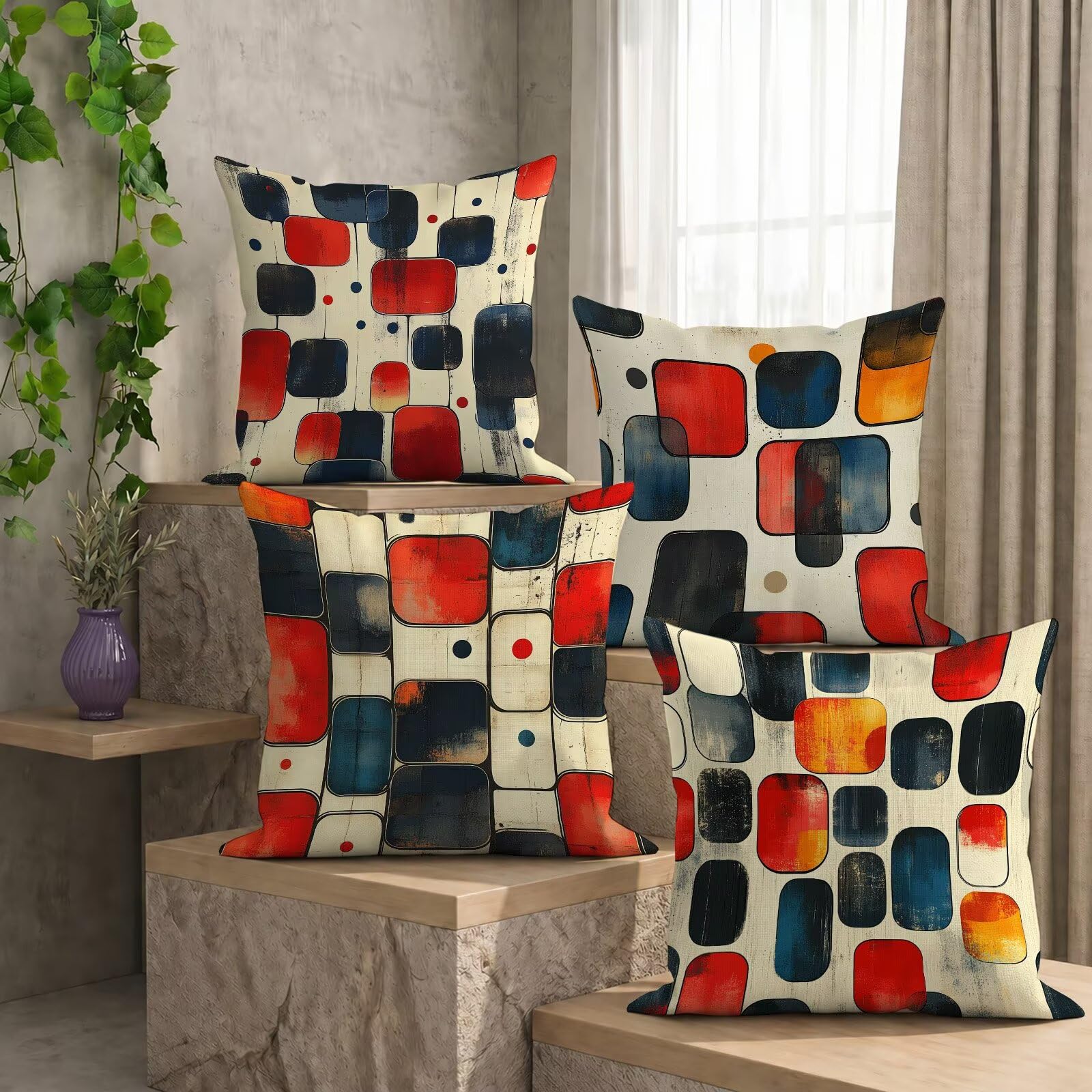 Wodoszczelna poszewka na poduszkę 65 x 65 cm, zestaw 4 poszewek na poduszki w stylu retro, do użytku na zewnątrz, lniana poduszka ogrodowa, poduszka dekoracyjna, poduszka na sofę, do ogrodu, na balkon