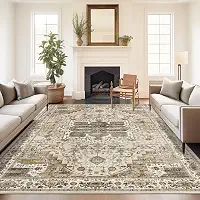 Tapete 5x7, resistente a manchas, lavável à máquina, tapetes com suporte antiderrapante, tapetes boho persas vintage para quarto, sala de estar, tapete grande macio de pelo baixo (bege/marrom, 1,52 m x 18,7 m)