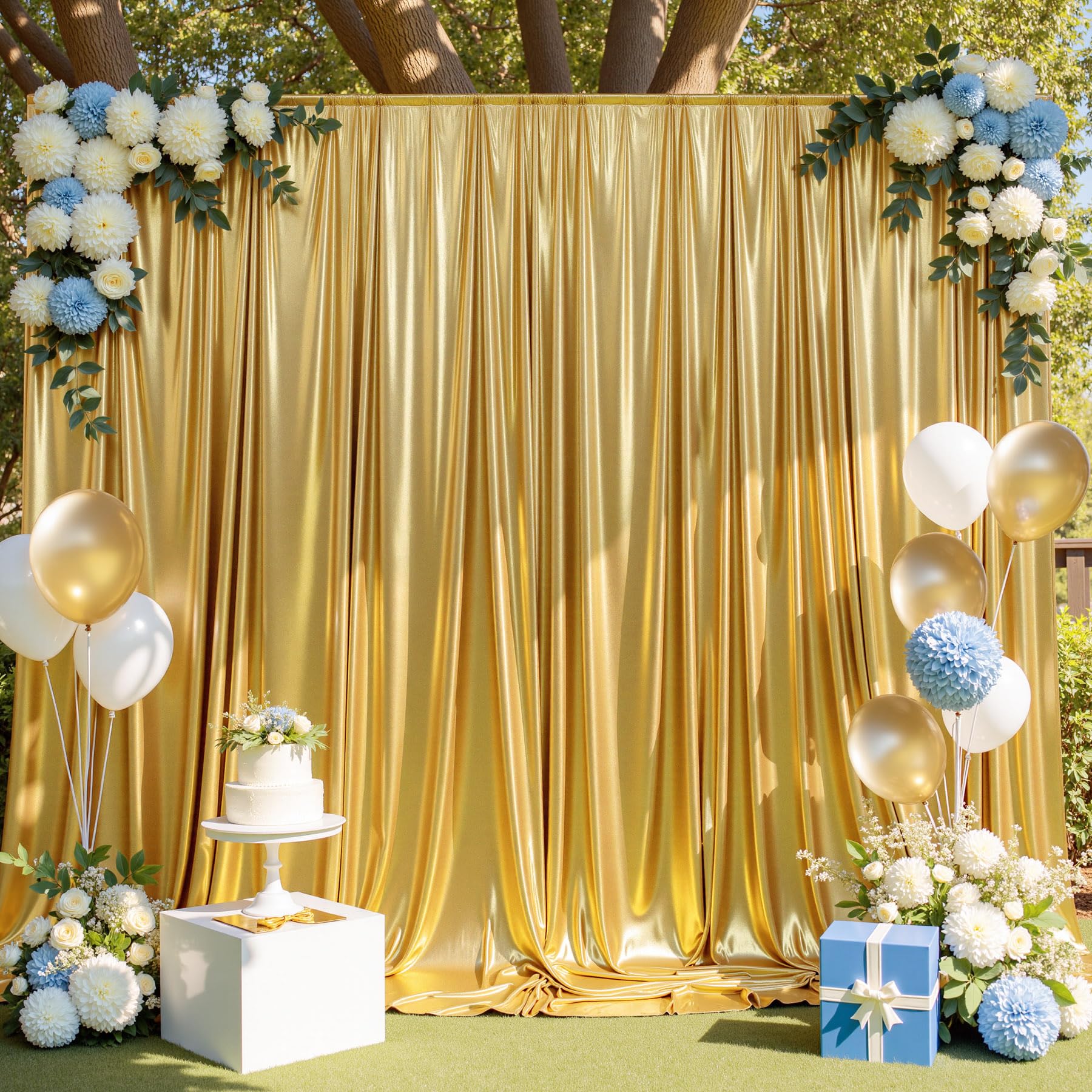 10ft x 10ft Gold Sequin Backdrop Curtain for Parties, Wrinkle Free Thick Glitter Photo Backdrop Drapes 2 Panels 5x10FT Shimmer Back Drop Cloth Shiny