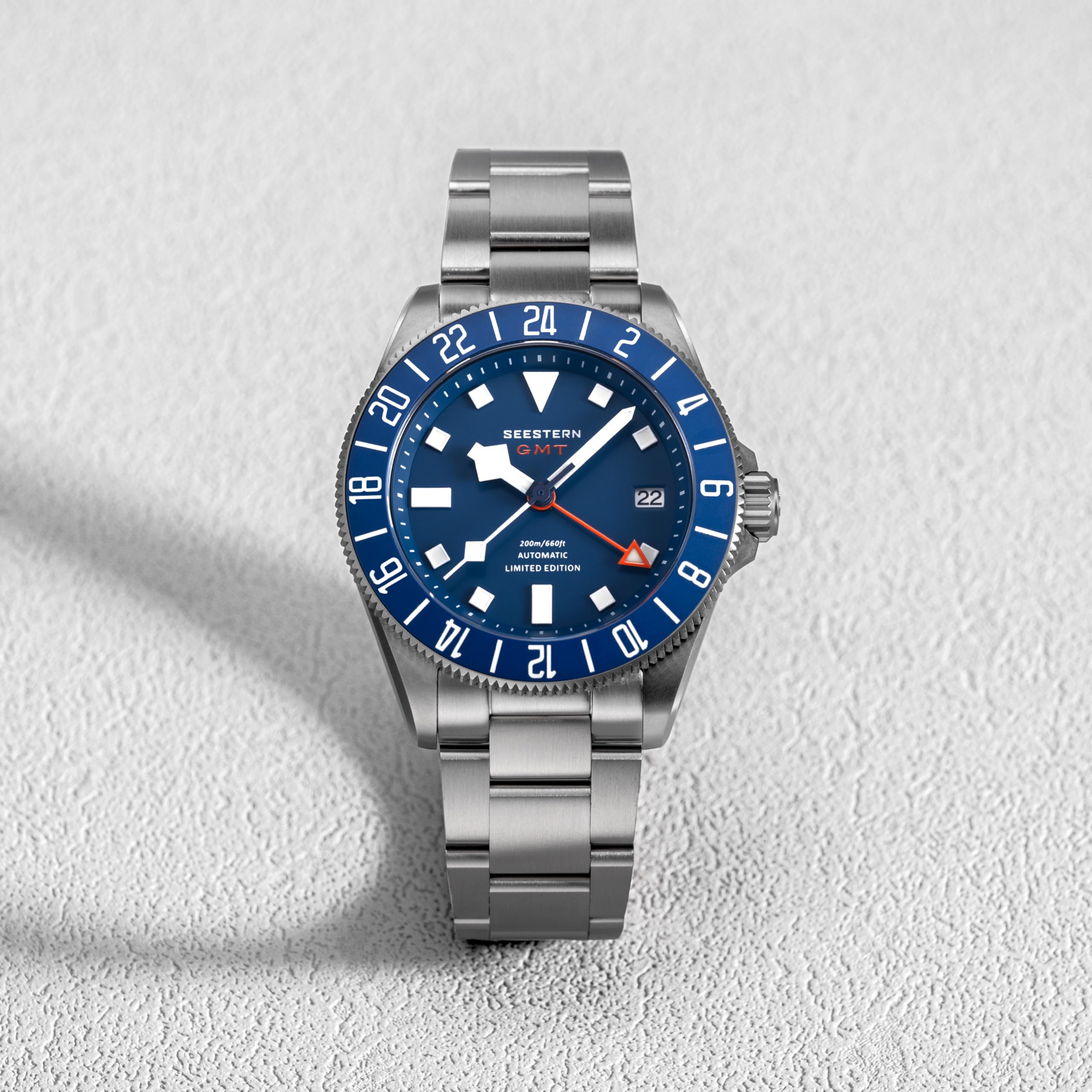 Titanium GMT S462.E Sportuhr, mechanisch, wasserdicht, 200 m, blau, Sportlich