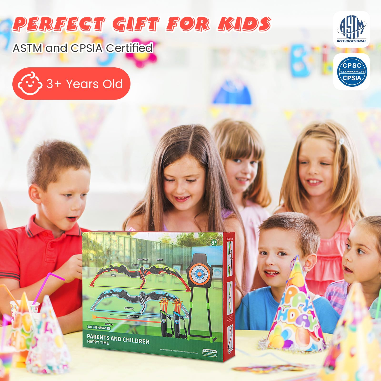 HOMASIS Set di Arco e Frecce per Bambini, Giochi all'Aperto per Bambini con 2 Archi/ 20 Frecce/ 2 Faretre/Bersaglio, Tiro al Bersaglio Bambini con Luci LED Lampeggianti, Regalo per Bambini dai 3 Anni