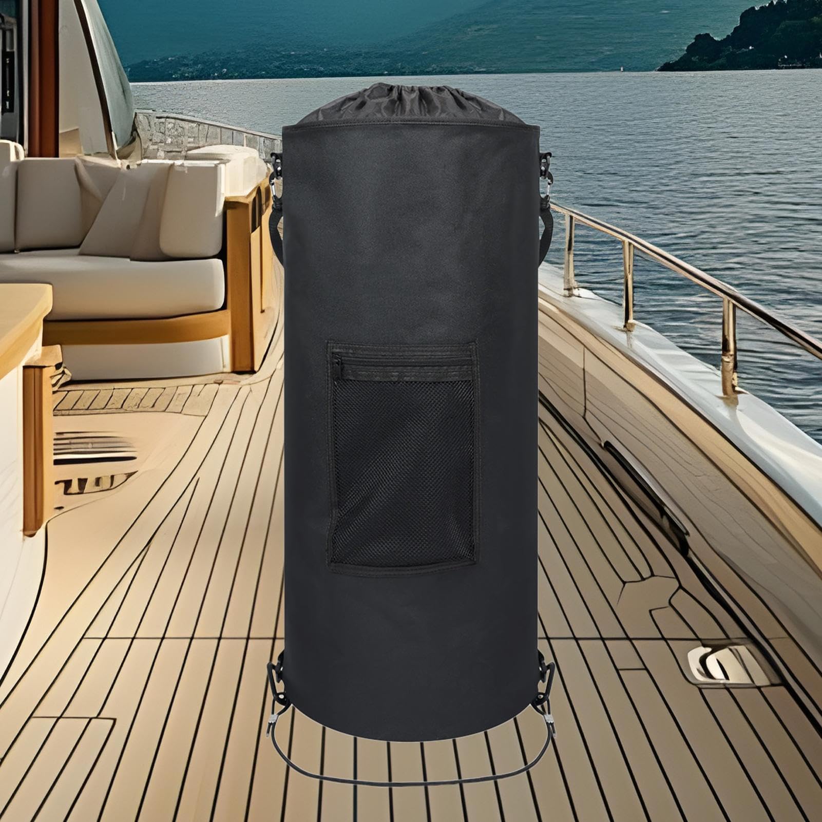 Boat - Cestino per la spazzatura, 64 x 26 cm, riutilizzabile, 45 – 59 litri, per camper, organizzatore di contenitori di supporto per cavo della spazzatura, contenitore pieghevole impermeabile in