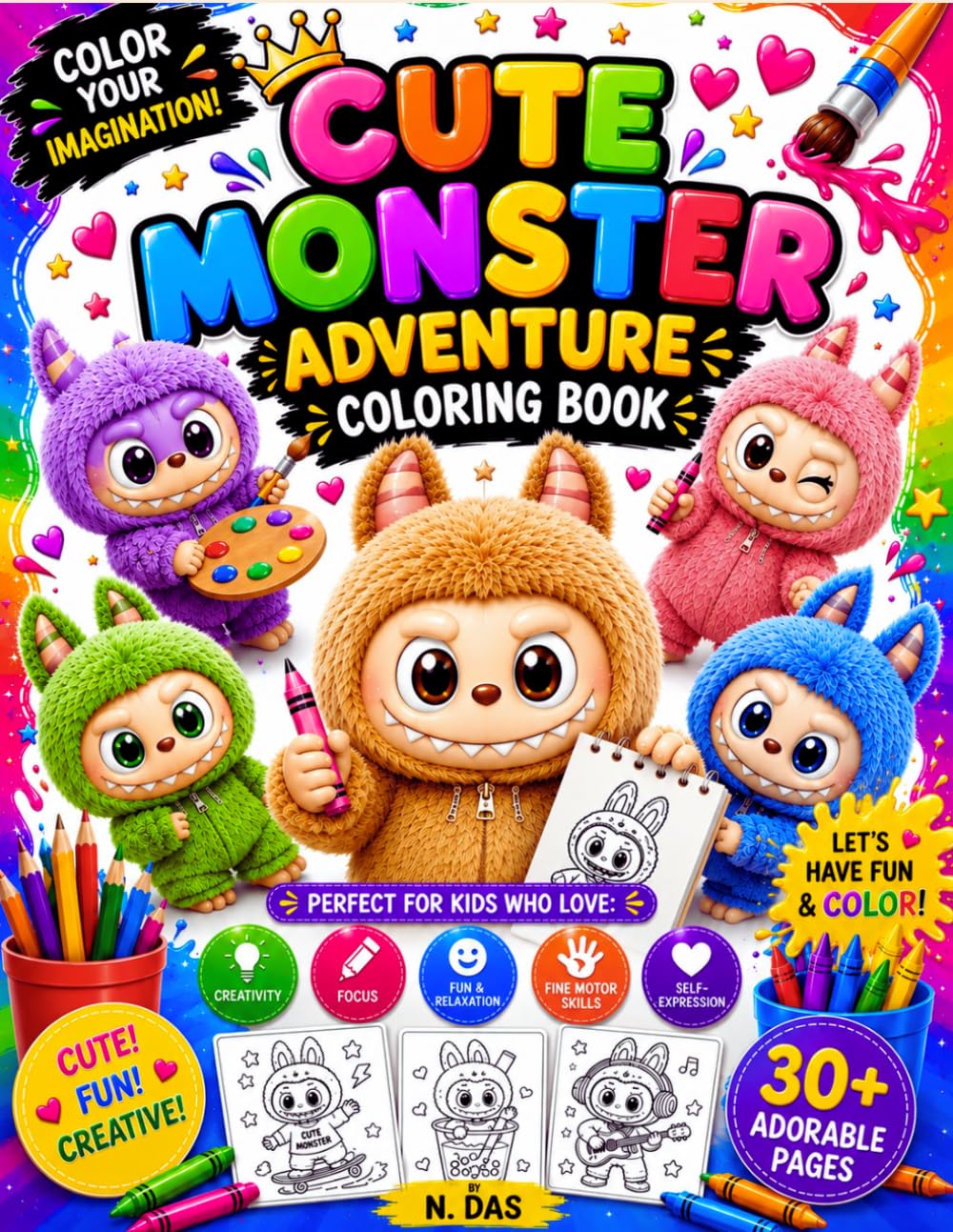 Cute Monster Adventure Coloring Book: Welcome to a world of adorable monsters, exciting adventures, and endless creativity!