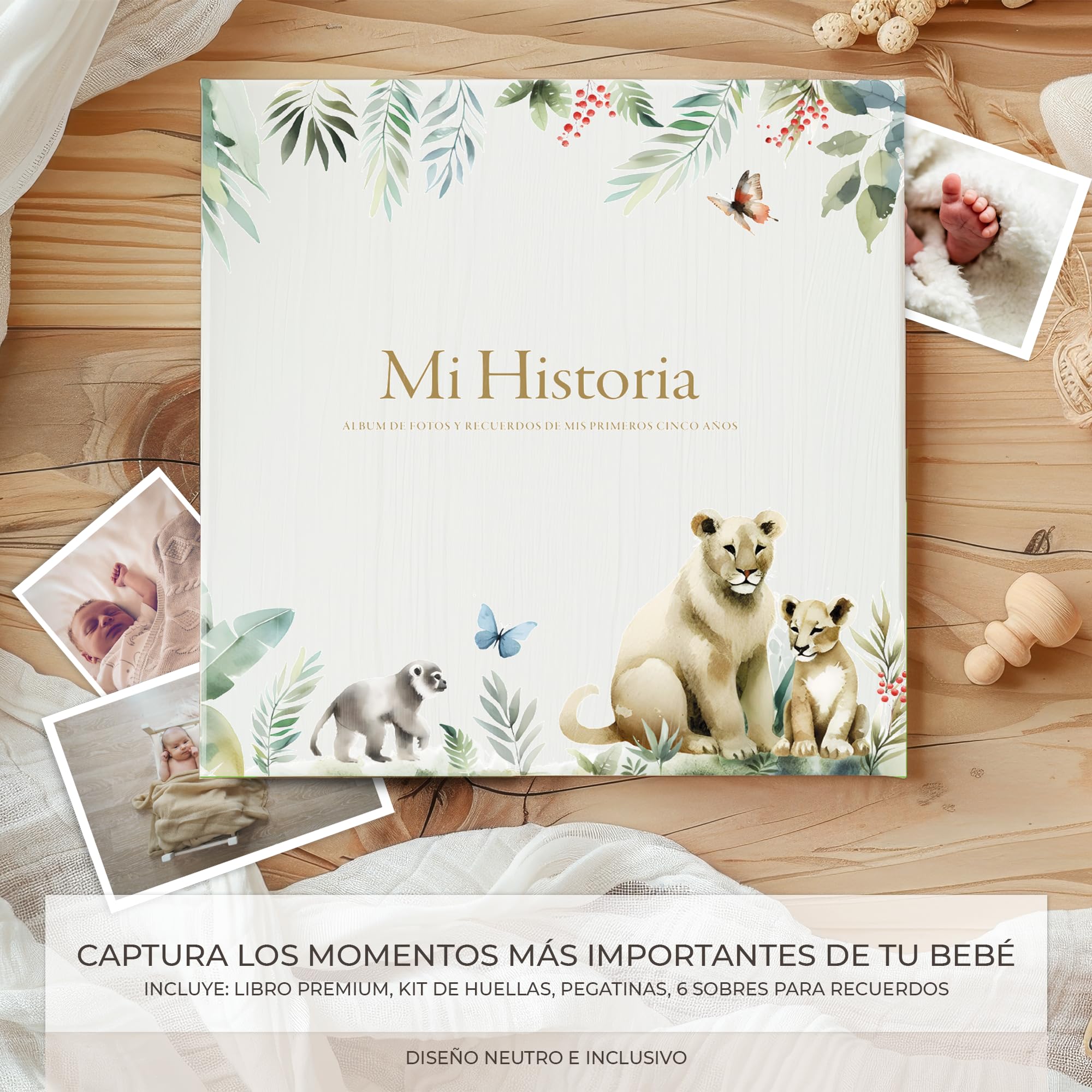 RIVERMUM®| Libro Recuerdos bebe y Album Fotos bebe 10x15 + Pegatinas y Huellas Bebe Recien Nacido, desde Diario de Embarazo a 5 años,Regalo bebe Recien Nacido Niño y Niña, Bebes Prematuros o a Término — view 2